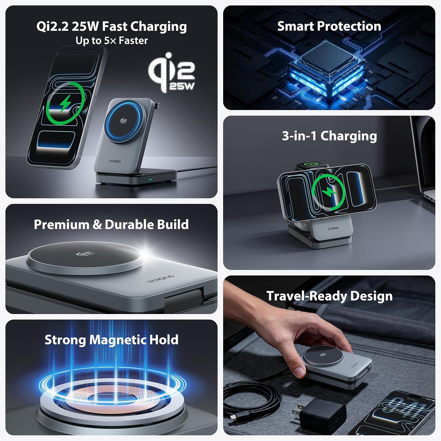 Detalle de STRONG 3-in-1 Wireless Charging Station, 25W
