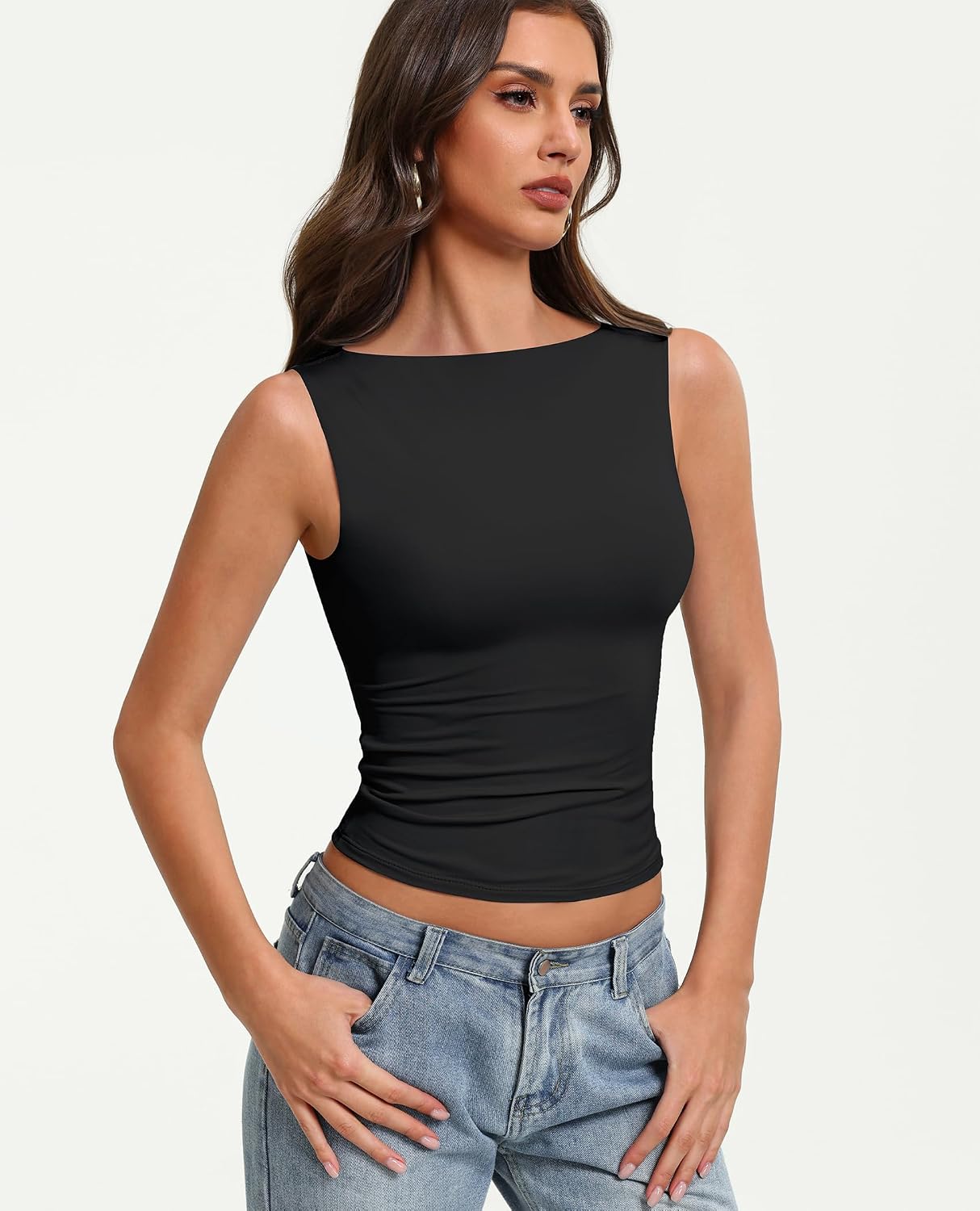 Detalle de Avidlove Boat Neck Tank Top for Women, Double-Lined and Fitted