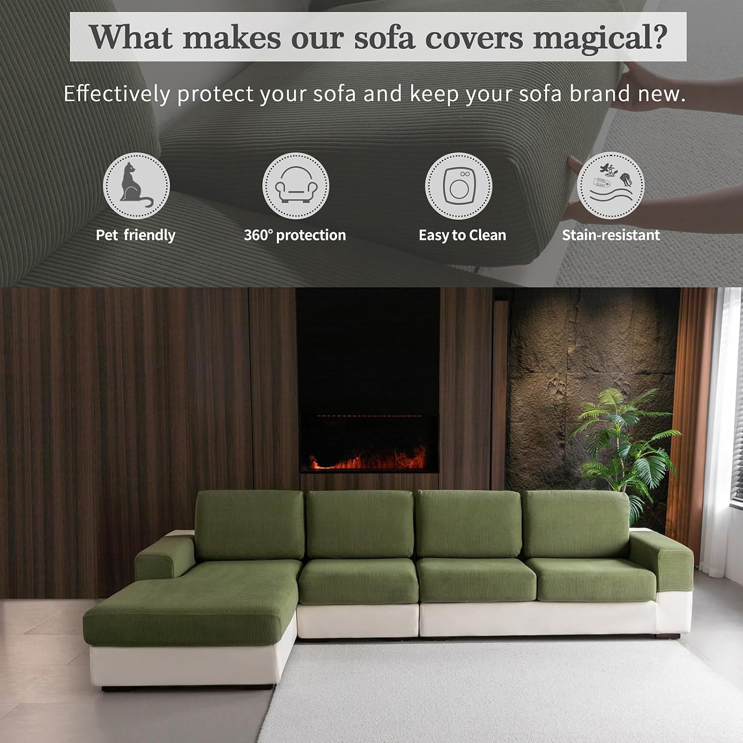 Detalle 2 de OHSIO Sectional Couch Covers 3-Piece Green ๐