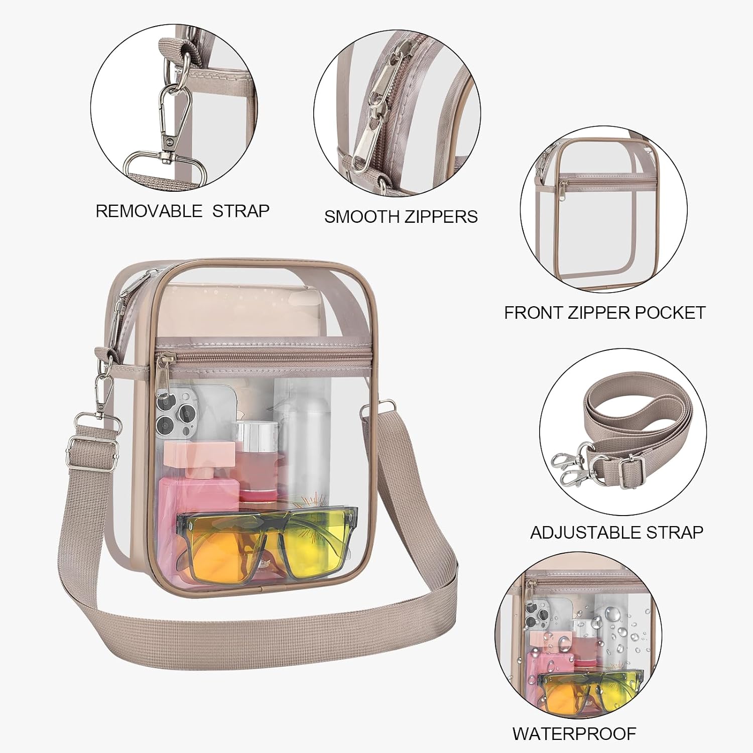 Detalle 2 de USPECLARE Clear Crossbody Bag 8.3 x 6.7 x 2.8 Inches
