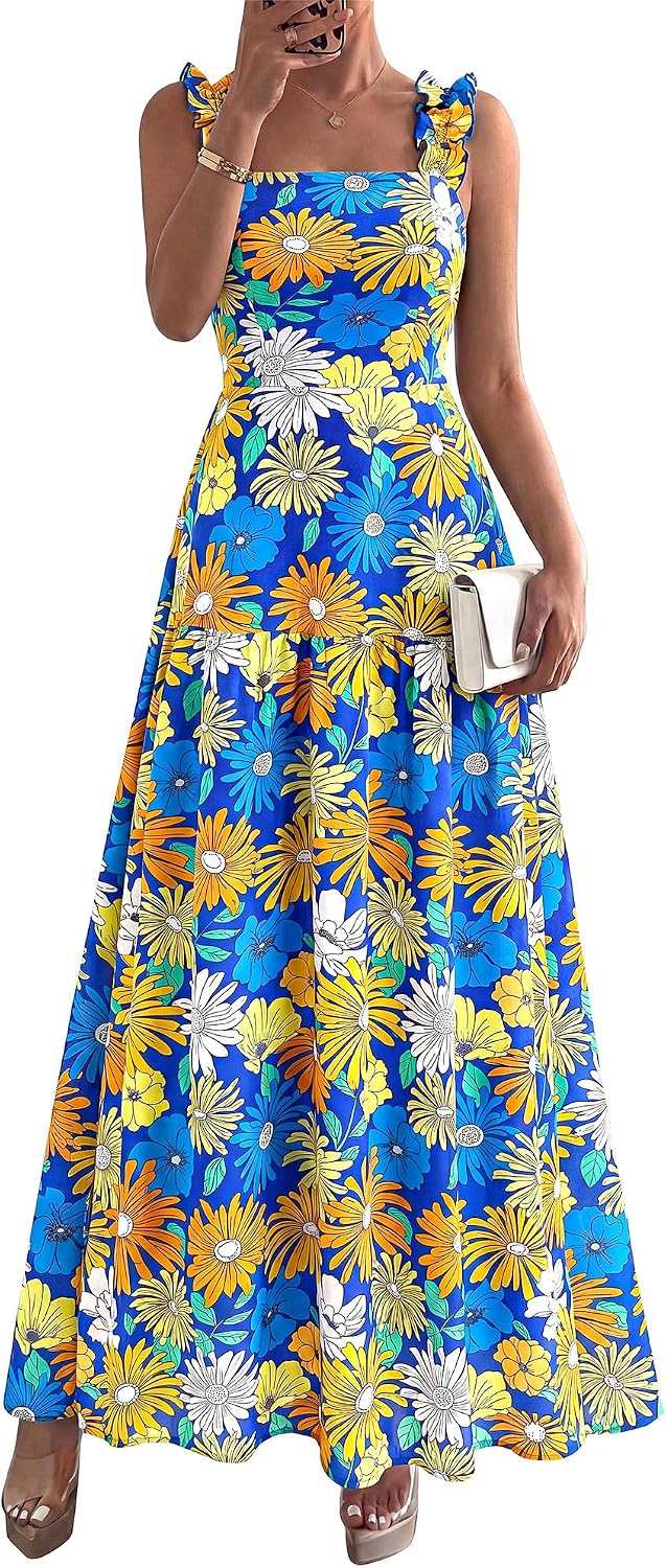 Thumbnail 4 de BTFBM Floral Maxi Dress for Women — Summer 2026 Sleeveless Smocked Long Wedding Guest Dress