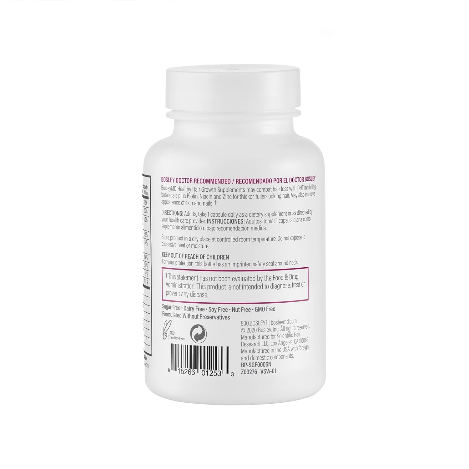 Detalle de BosleyMD BP-SGF0006 Women’s Hair Growth Supplement, 60 Capsules with Biotin