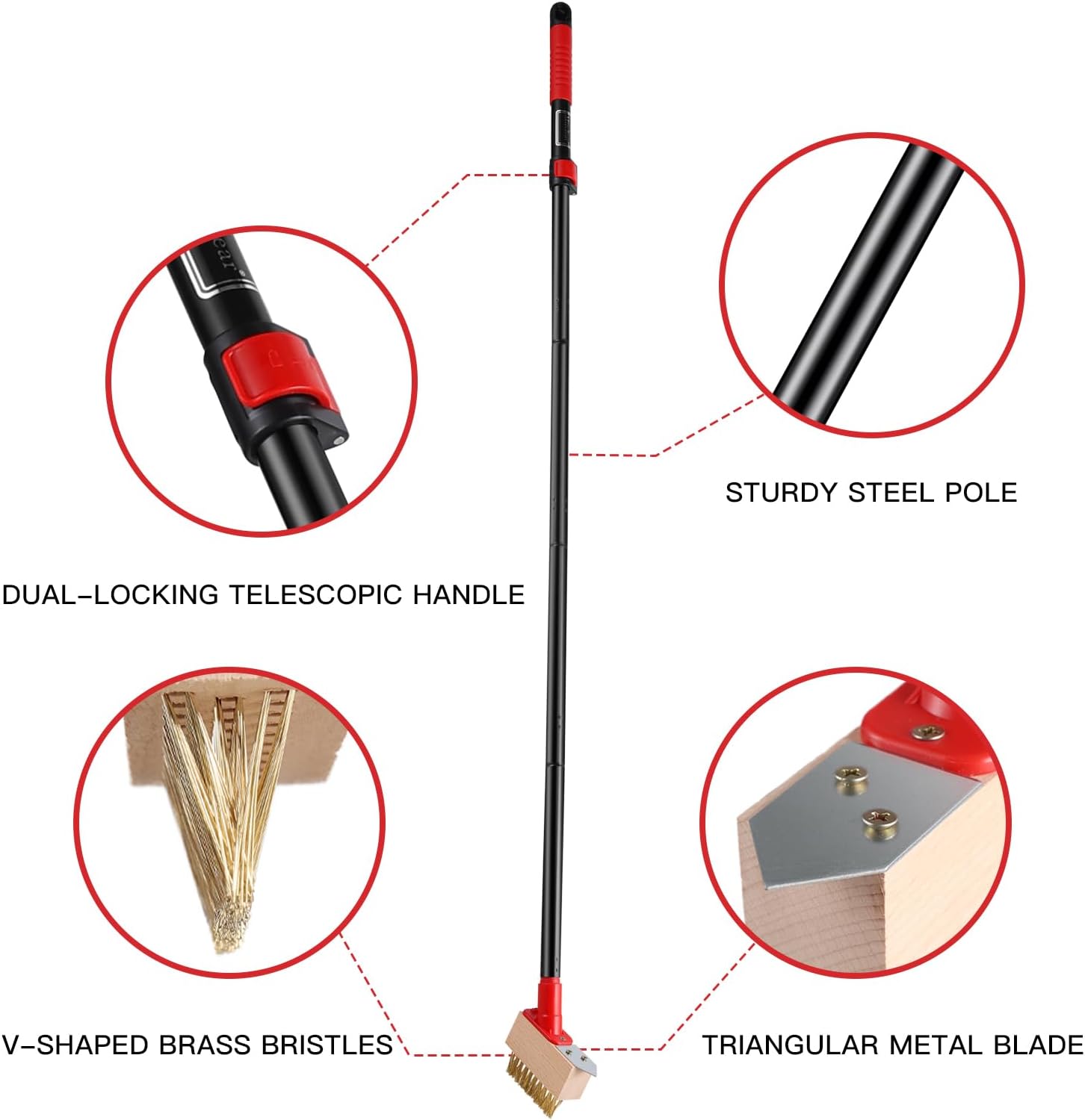 Thumbnail 3 de Mitclear 53IN Long-Handle Weed Remover with V-Shaped Brush & Blade Scraper (3 brush heads)