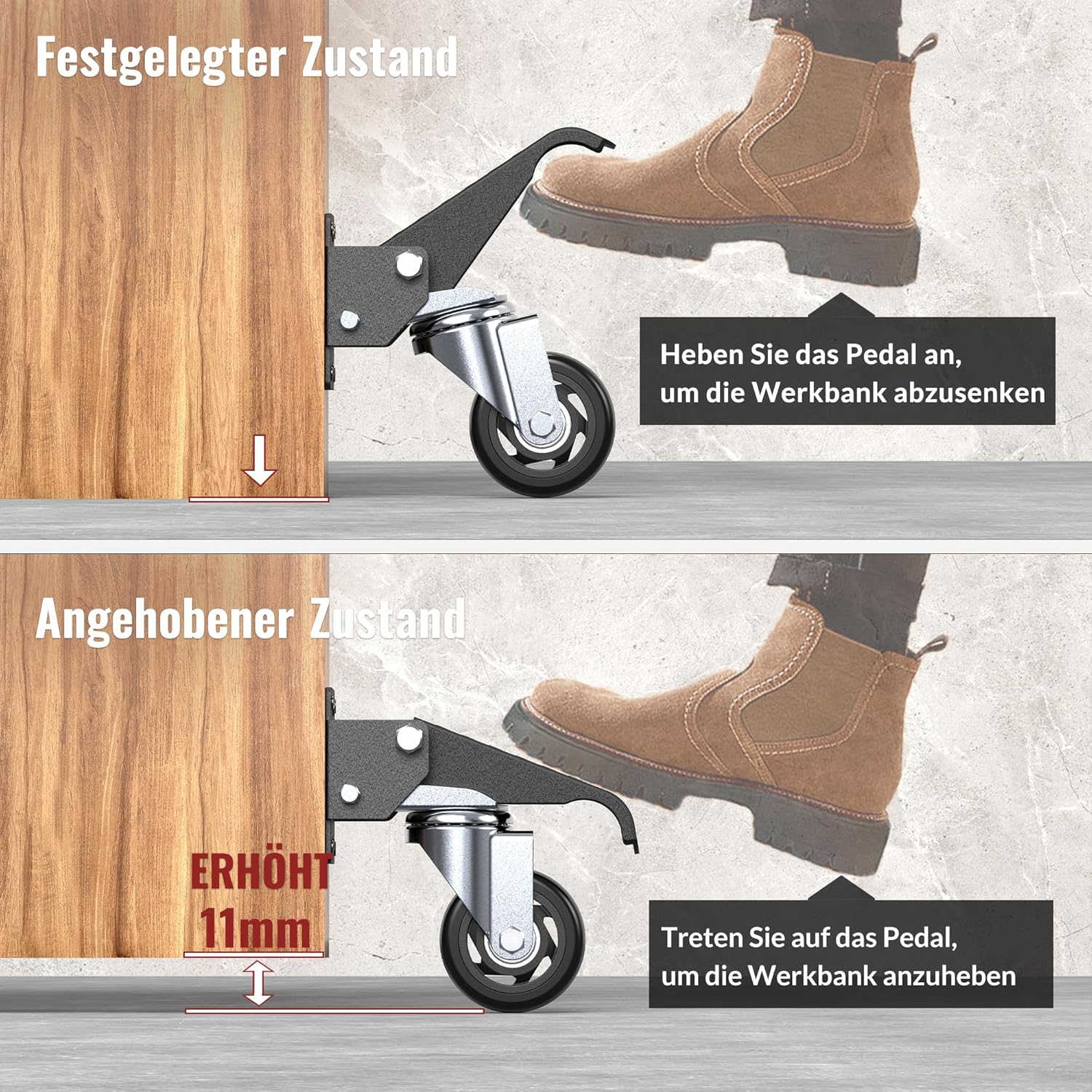 Thumbnail 6 de HOLKIE Schwerlastrollen für Werkbänke (75 mm) mit Hebe-/Senkfunktion, 360° drehbar – bis 500 kg