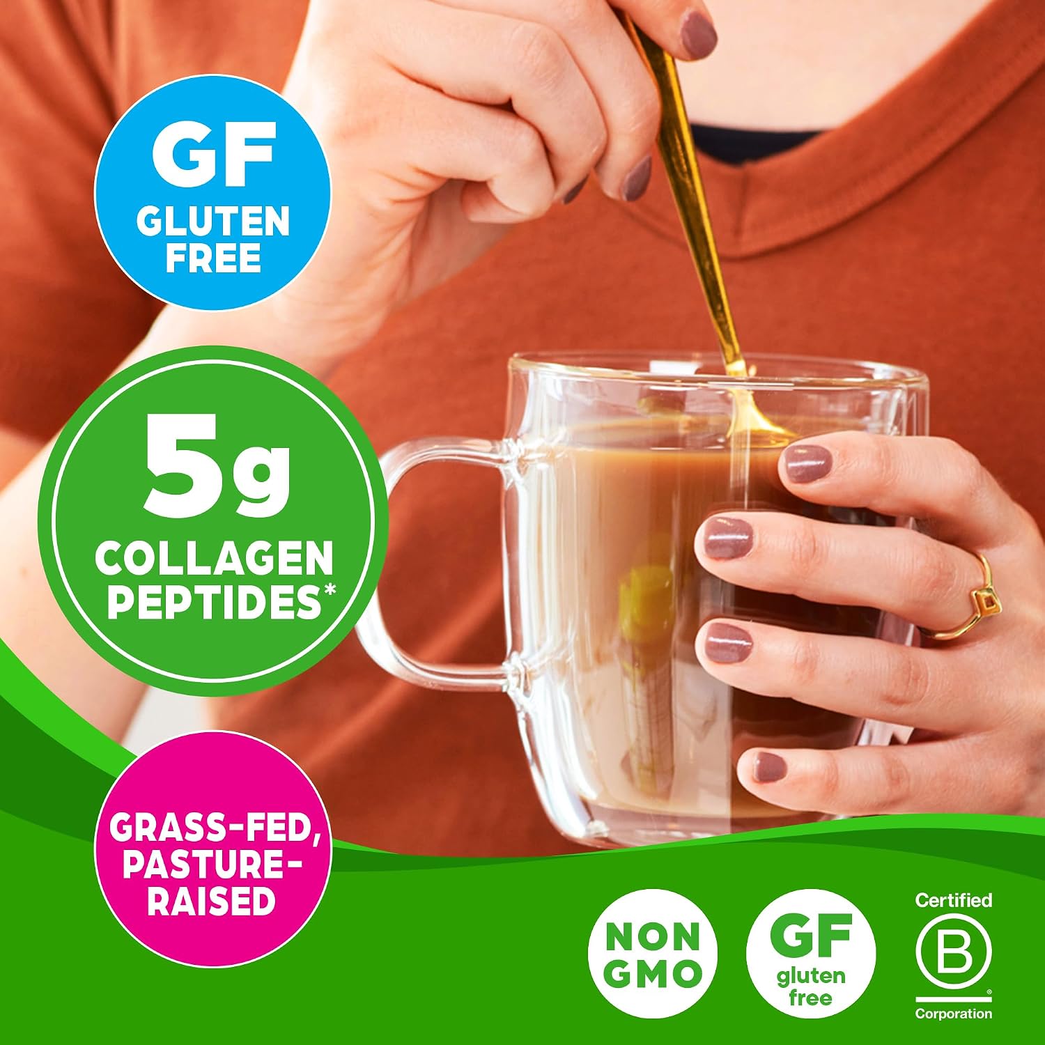 Detalle de Orgain Hydrolyzed 5g Collagen Peptides Powder, Type I & III, 25 Travel Packs