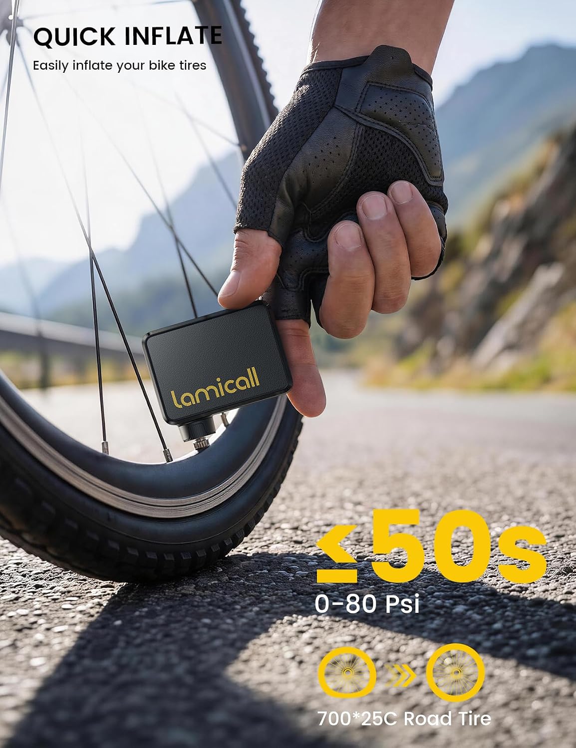 Detalle 2 de Lamicall Mini Electric Bike Pump, 120 PSI