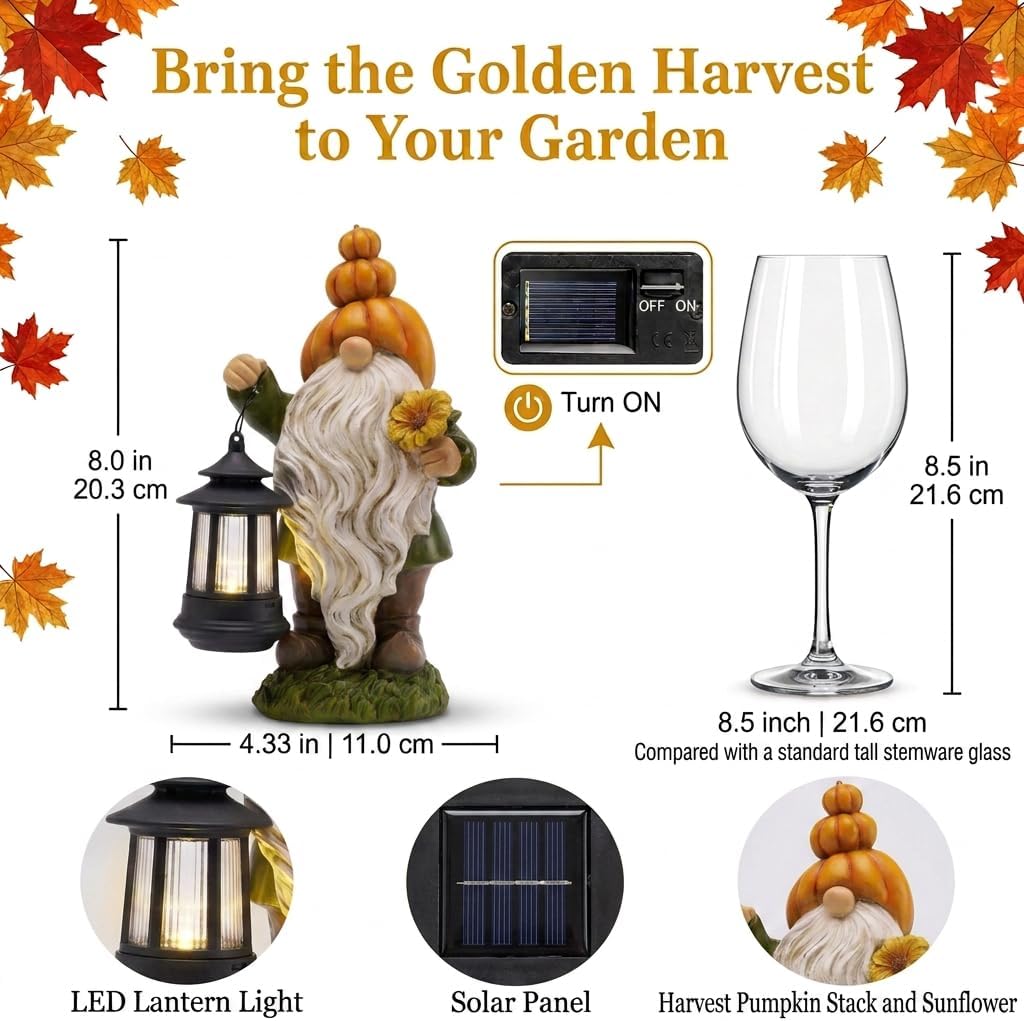 Detalle de TERESA'S COLLECTIONS TLS24GS245 Solar Pumpkin Gnome with Lantern, 8-Inch Resin