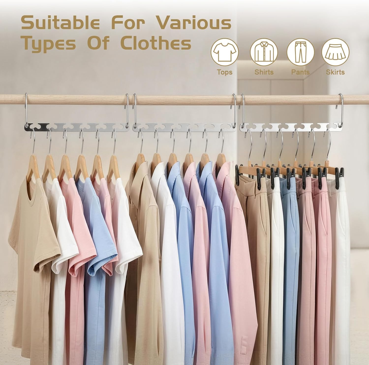 Thumbnail 4 de HOUSE DAY Space Saving Magic Hangers Pack of 20 – Durable Metal Hanger Organisers for Compact Closets