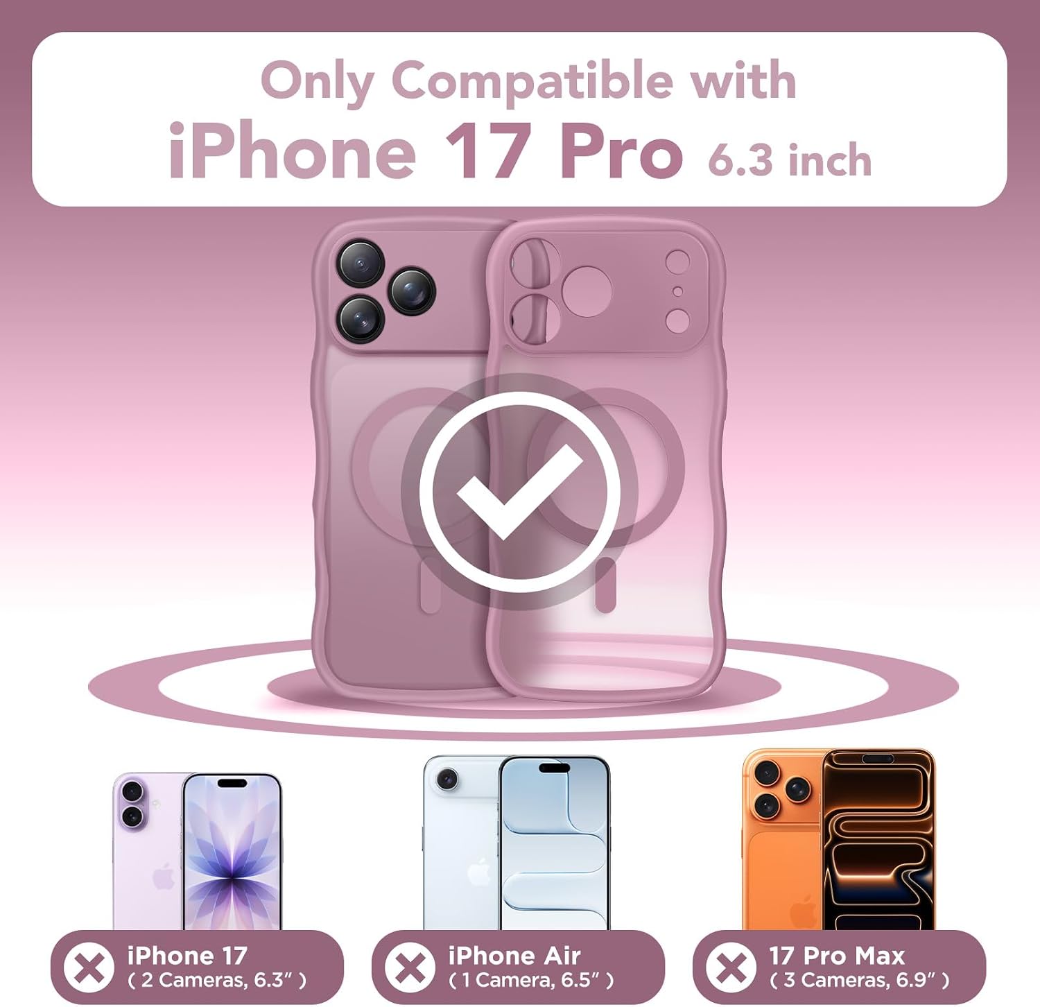 Detalle 2 de CAPRARO Magnetic Case for iPhone 17 Pro (6.3-inch, 2025 Release) — MagSafe Compatible Wave Translucent Matte, Black Currant