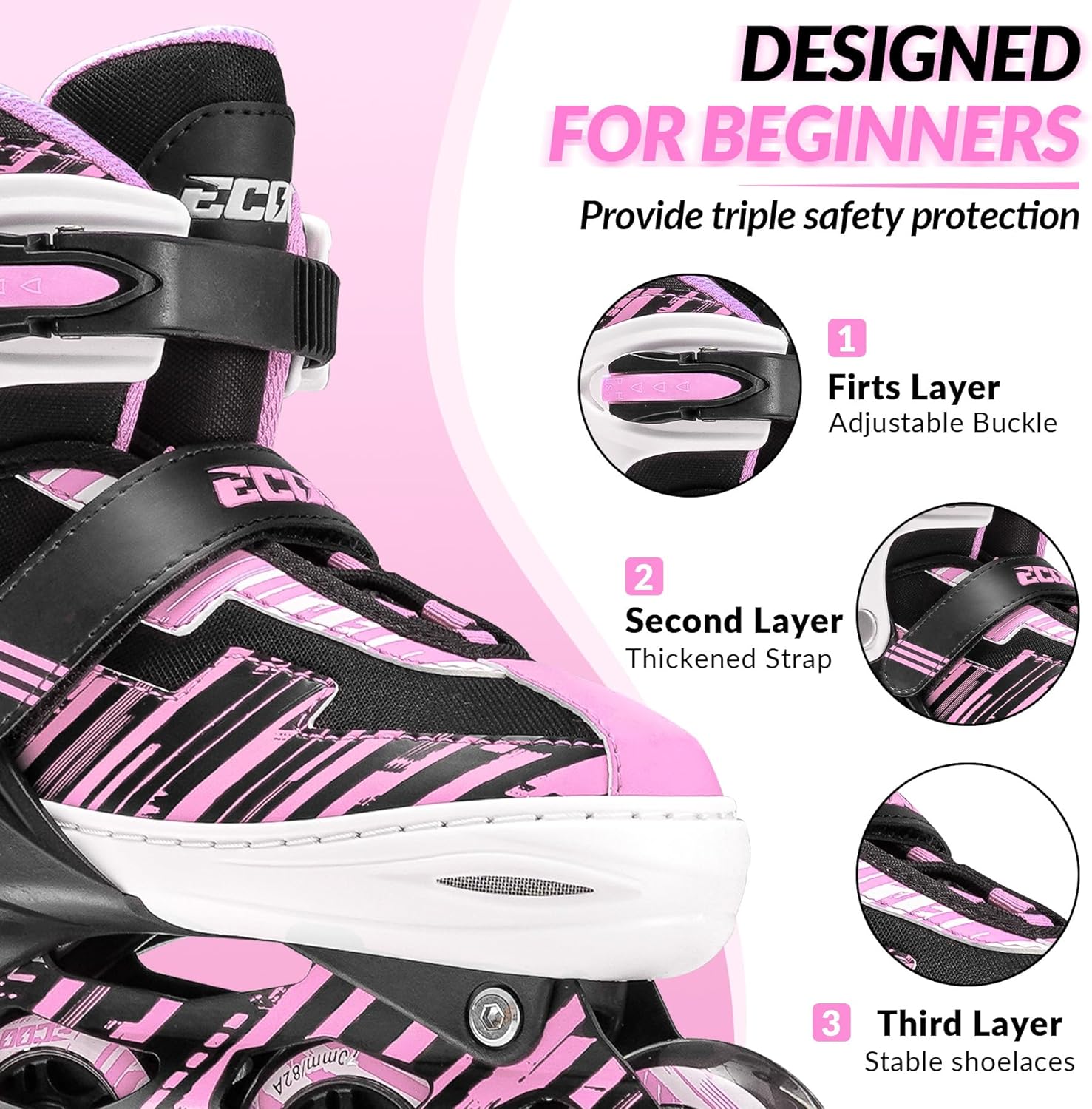 Thumbnail 4 de ECOO Adjustable Inline Skates for Kids (Ages 5–8, 8–12) with Light-Up Wheels and Easy Buckle