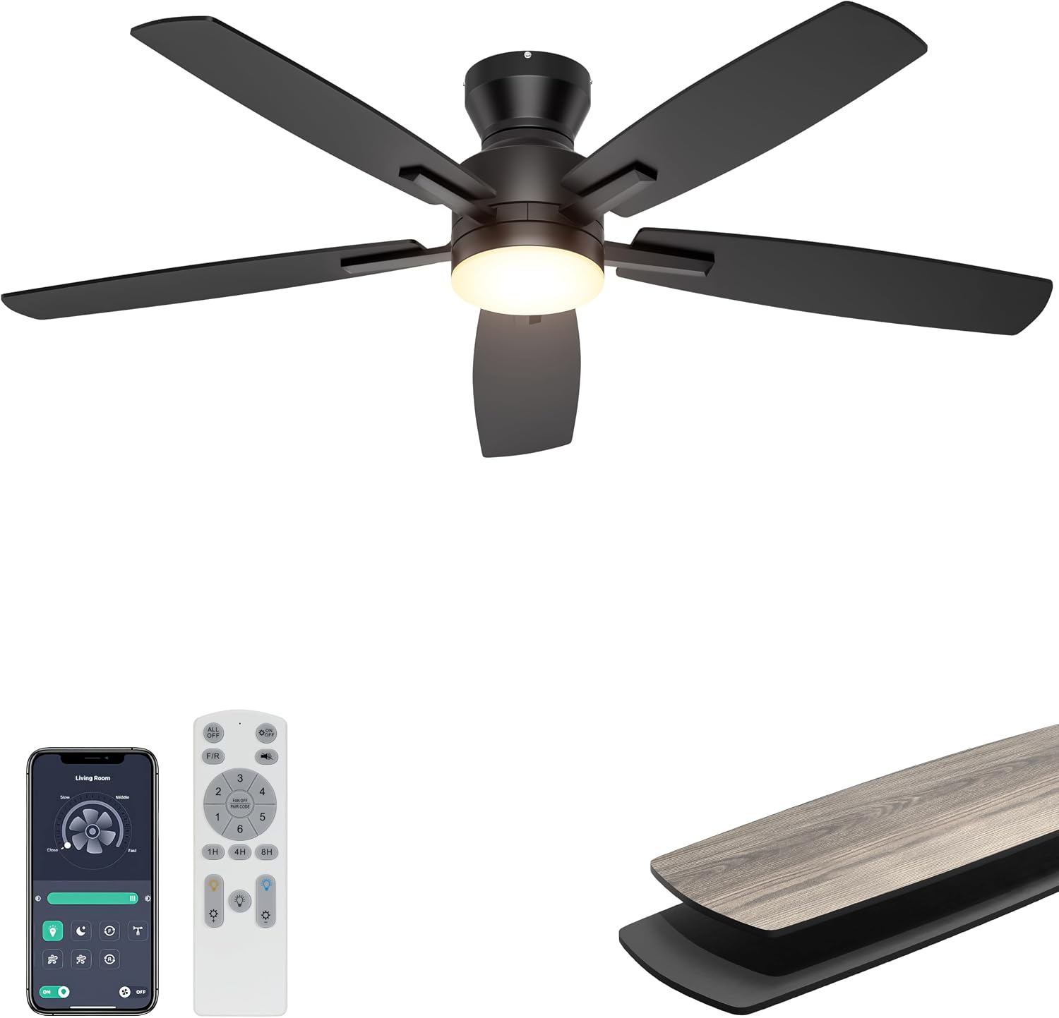 Ohniyou 52" Low Profile Ceiling Fan with Light 🔄