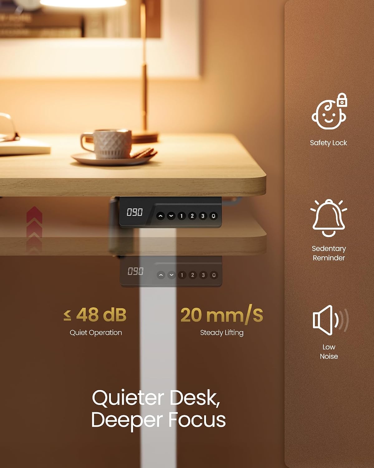 Detalle de VASAGLE ULSD312YA02 Electric Standing Desk, 4 Memory Presets, Golden Oak