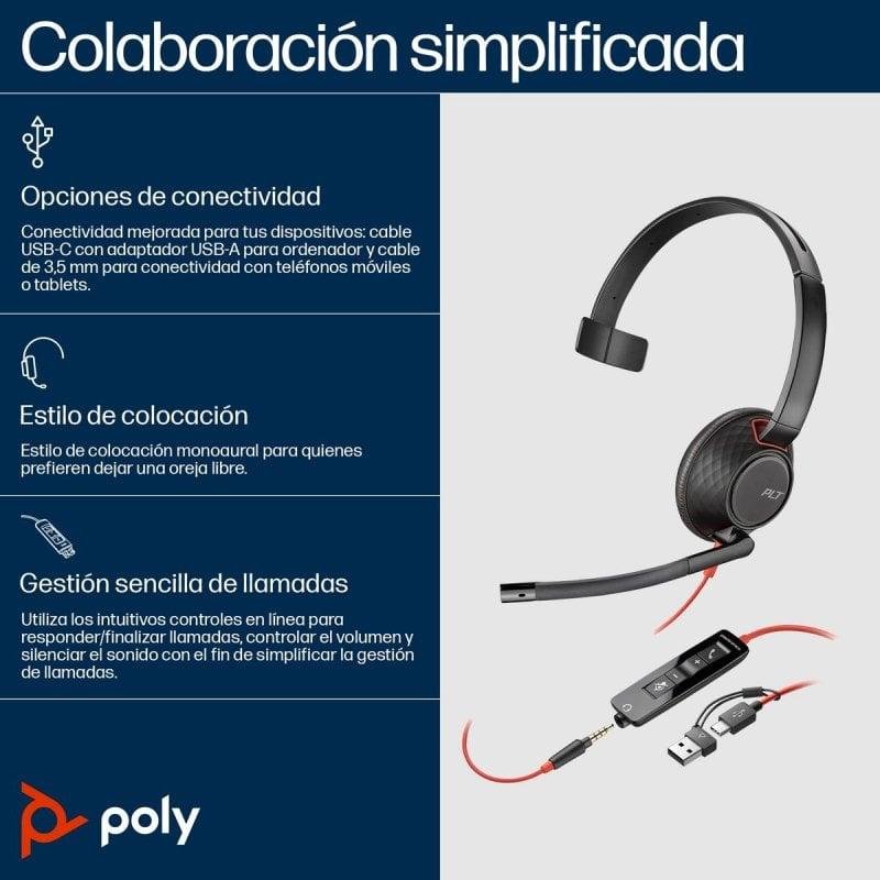 Thumbnail 1 de Auriculares Poly Blackwire 5210 con USB-C y 3,5 mm para oficina – negro
