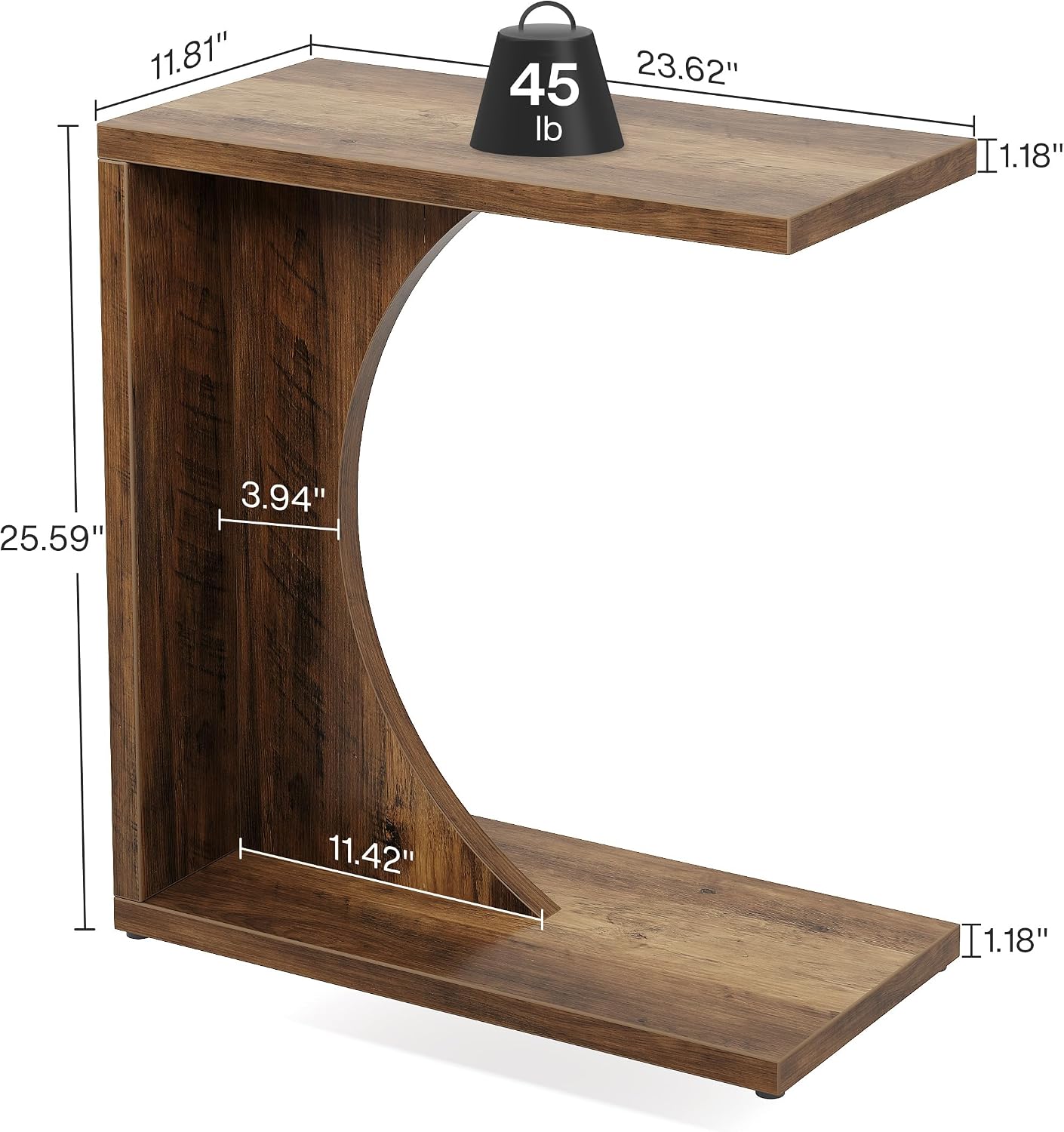 Detalle 2 de Tribesigns RY0138RY0202 C-Shaped End Table, Rustic Brown Engineered Wood