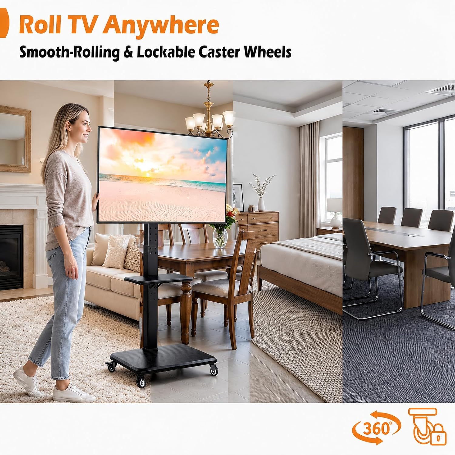 Thumbnail 6 de Perlegear PGTVMC27 Rolling TV Stand, 18 Height Settings, Locking Wheels