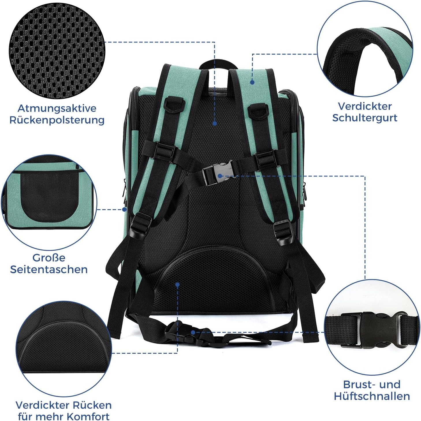 Thumbnail 6 de apollo walker HundeRucksack und KatzenRucksack für Kleine Haustiere (2–15 kg) – Gepolsterter Rücken, atmungsaktives Netz, Blau