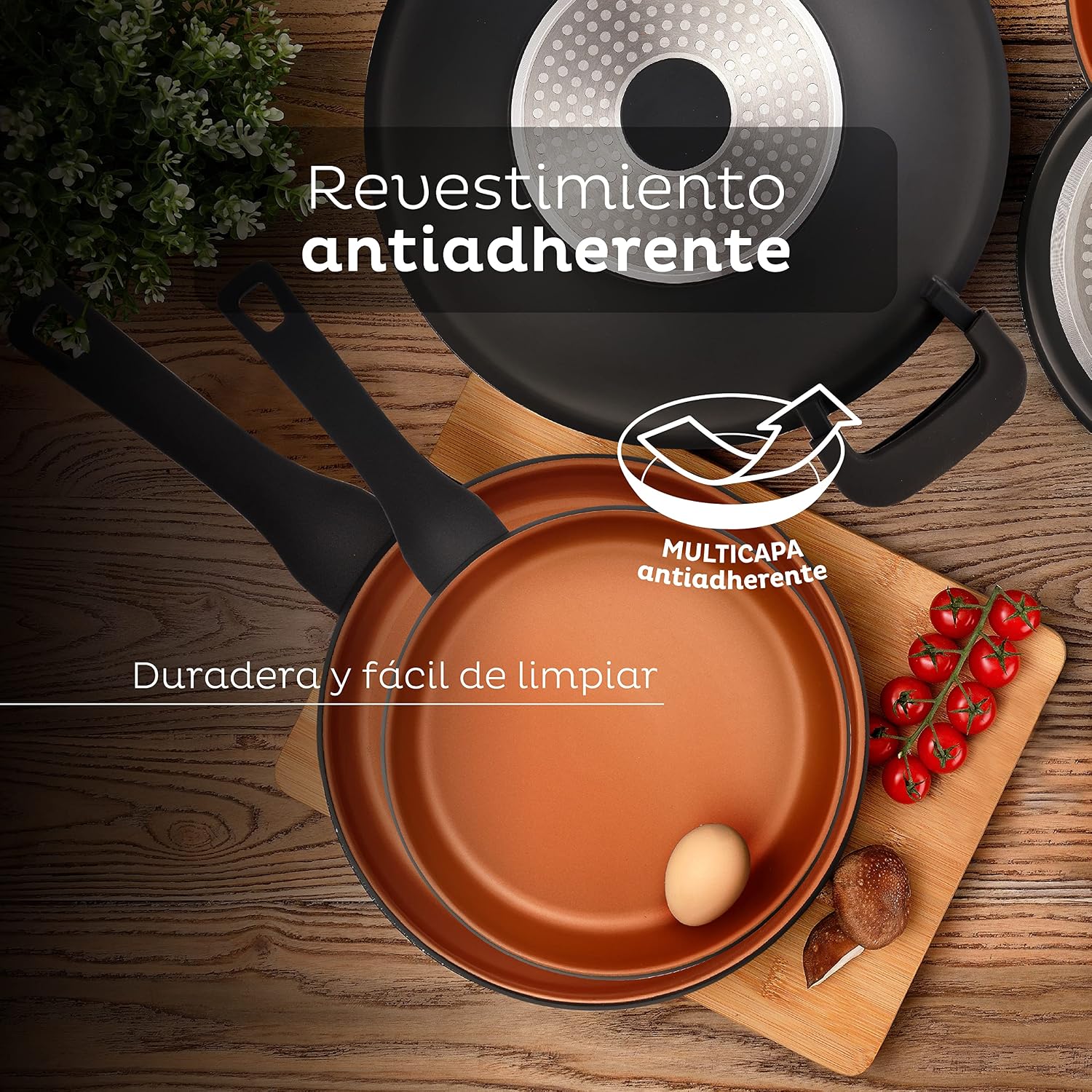 Detalle 2 de SAN IGNACIO Bronze 🥘 Juego de 2 Sartenes Antiadherentes 24 y 28 cm