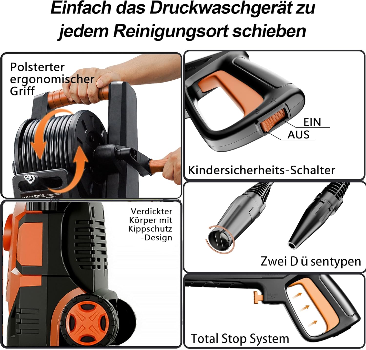 Thumbnail 5 de Hochdruckreiniger Touchscreen – 8-stufig, 200 bar, 6-in-1-Düse, Schaumkanone, 60 m²/h