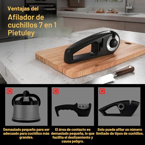 Detalle 2 de Pietuley 7 en 1 Afilador de Cuchillos Profesional: afilado multi‑función para todas las necesidades de la cocina