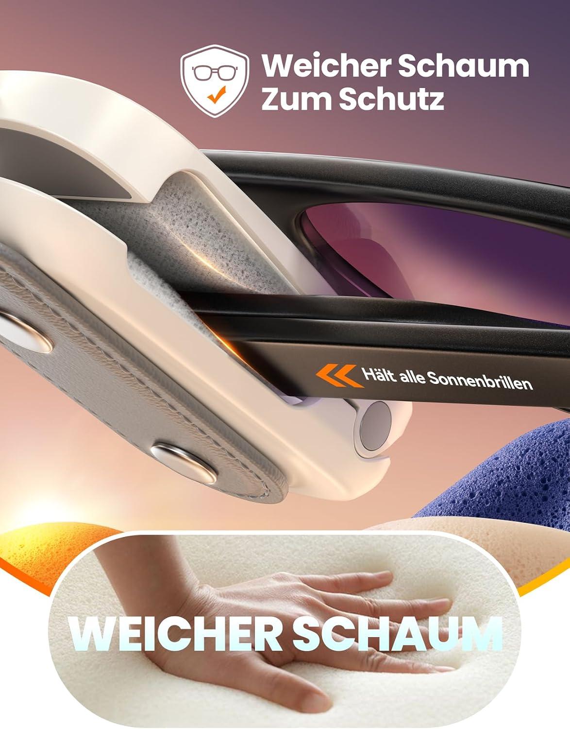Detalle de JOYROOM 2026 Brillenhalter für Auto Sonnenblende – Magnetischer Lederhalter mit Universalpassform