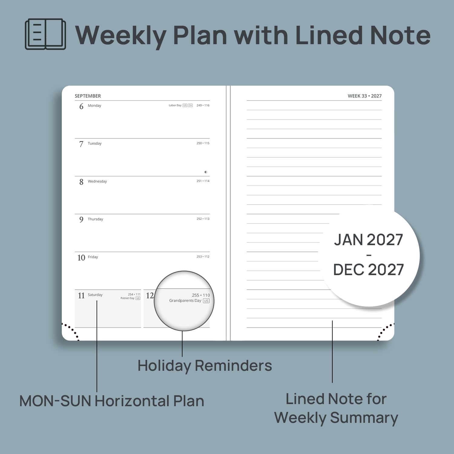 Detalle de POPRUN 2027 Pocket Calendar, 4" x 6.25" Weekly Planner with Notes