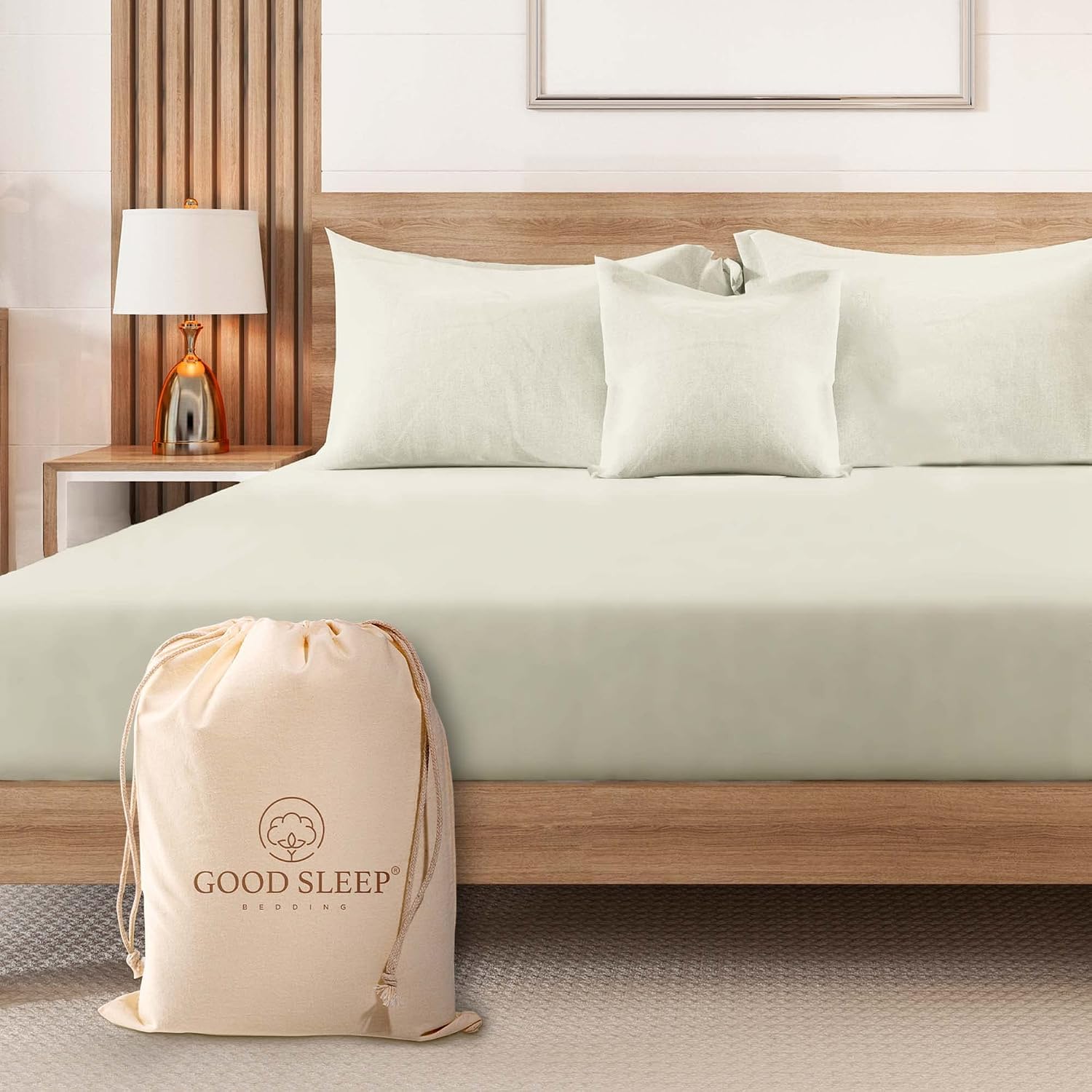 Detalle de Good Sleep Bedding Luxury 100% Egyptian Cotton Super King Fitted Sheet (Ivory) – 1000 Thread Count