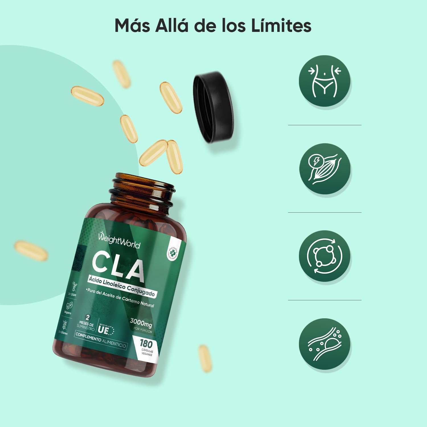 Detalle 1 de CLA Ácido Linoleico Conjugado 3000mg 🌿 Suplemento Keto de Aceite de Cártamo