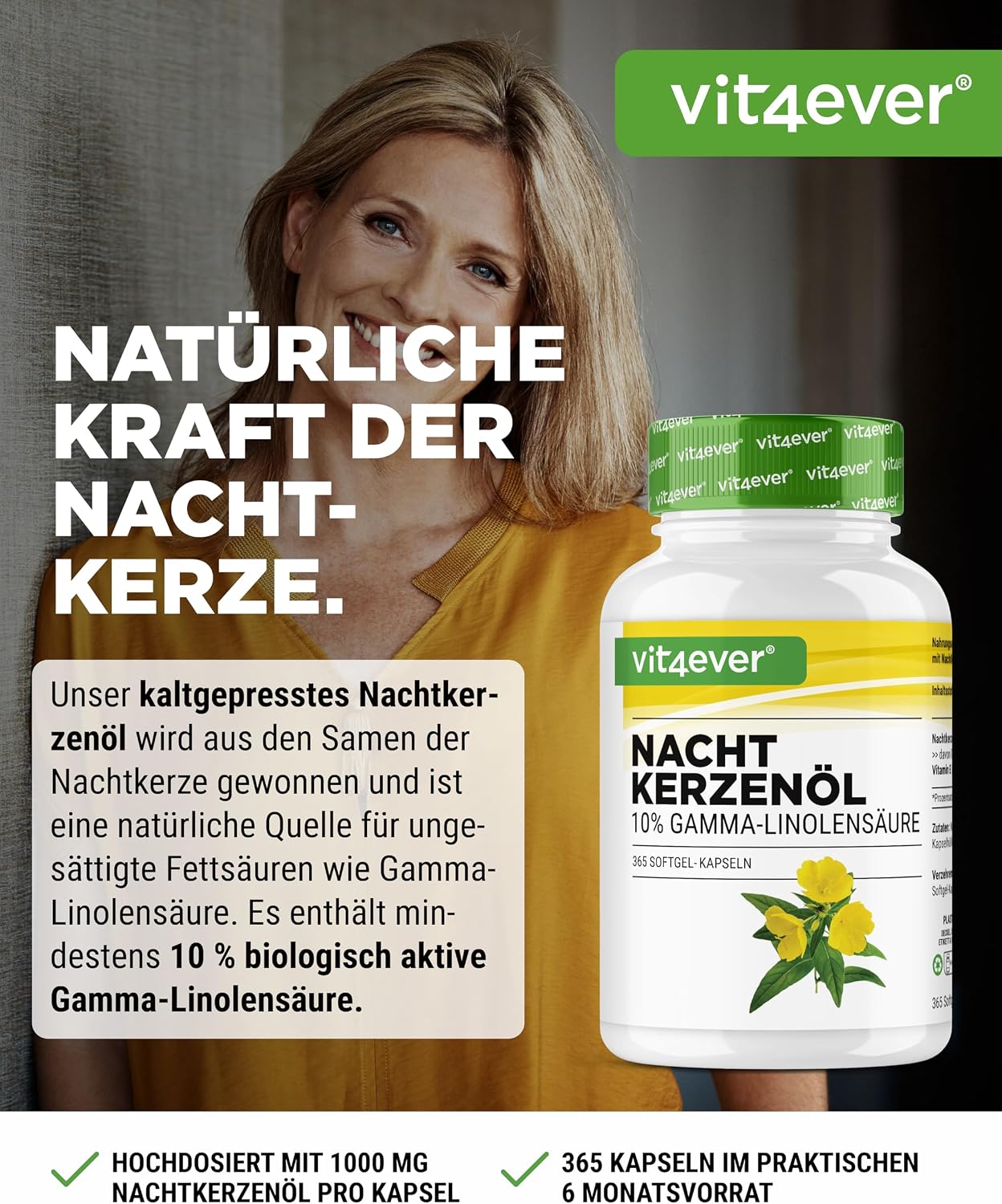 Detalle 2 de Nachtkerzenöl 365 Kapseln Hochdosiert 2000 mg