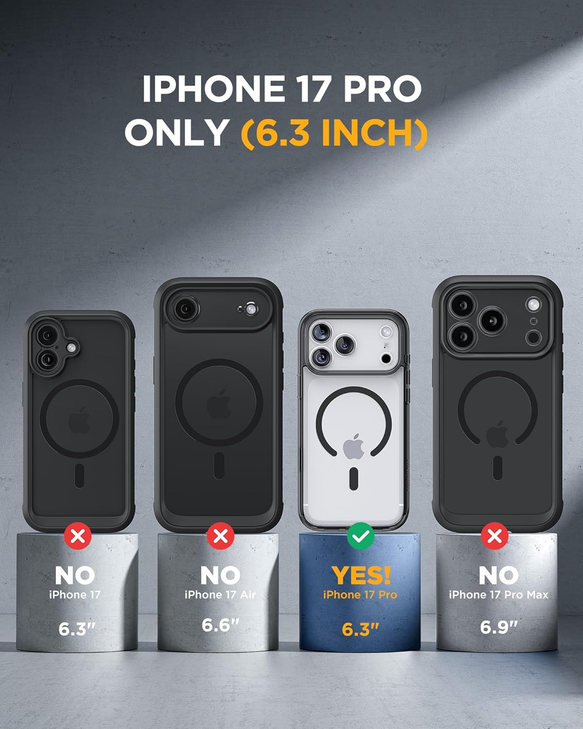 Thumbnail 6 de Miracase iPhone 17 Pro 6.3" Case with Built-in Tempered Glass & MagSafe Protection (Clear Black)