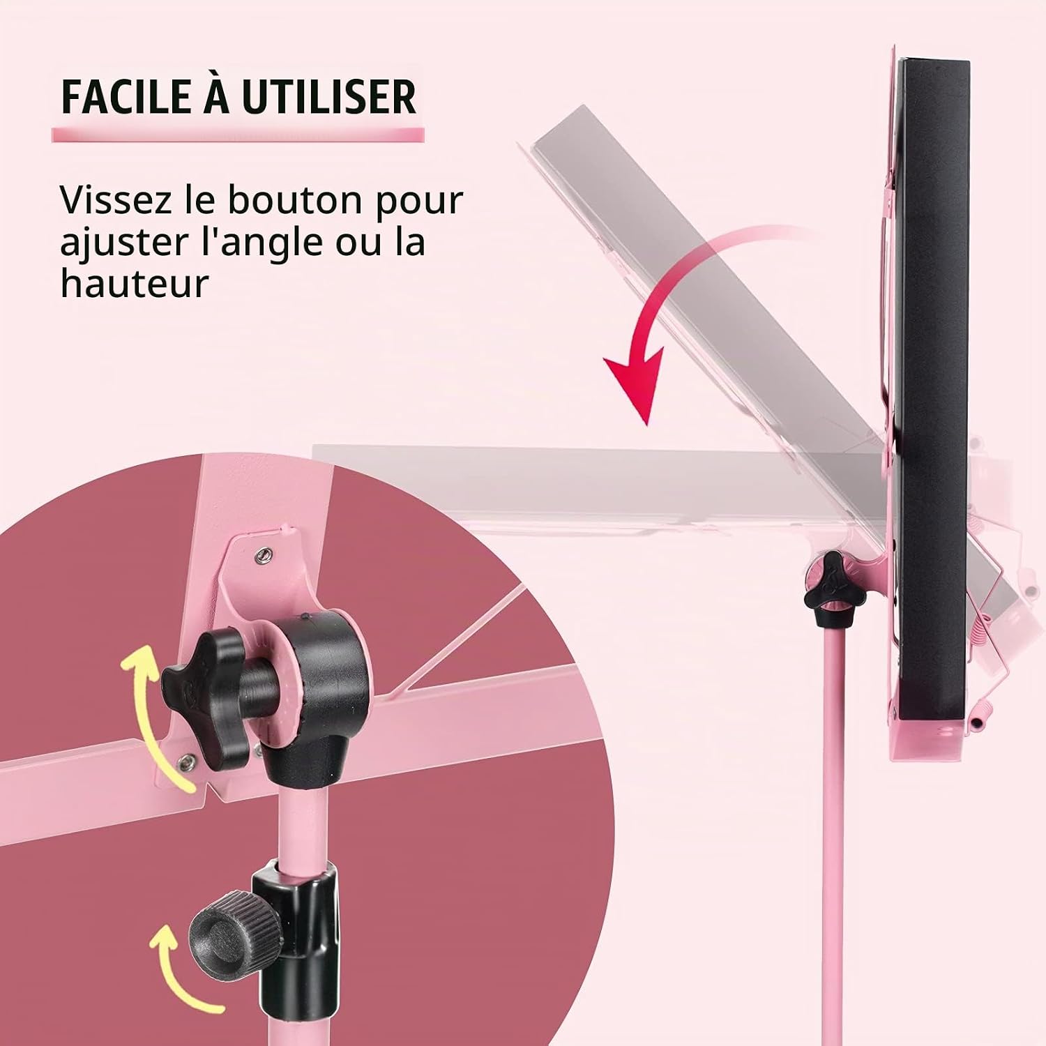 Detalle de CAHAYA Pupitre de Musique Pliable 2 en 1 – Support de Partitions en Métal Rose CY0204-1