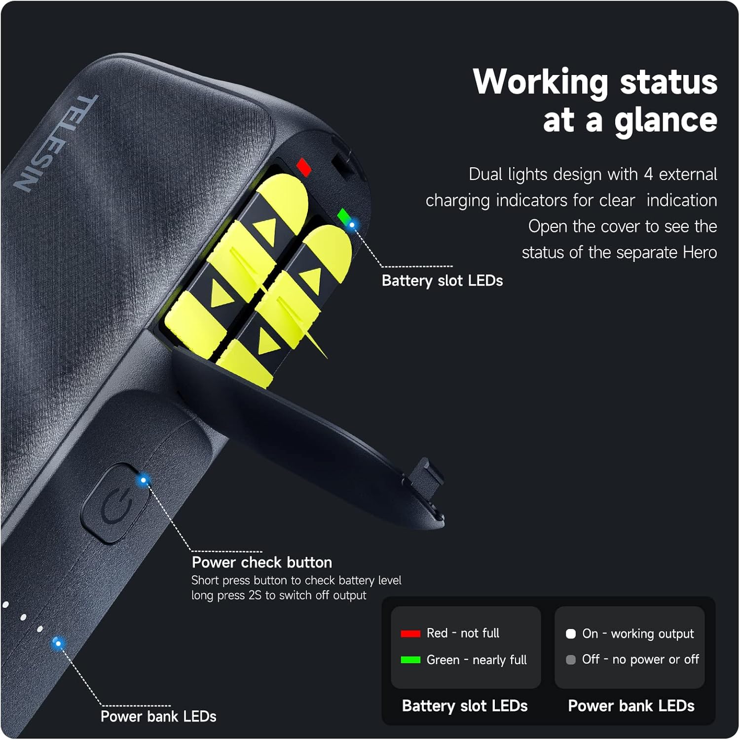 Detalle 2 de GoPro-compatible TELESIN 10000mAh power bank