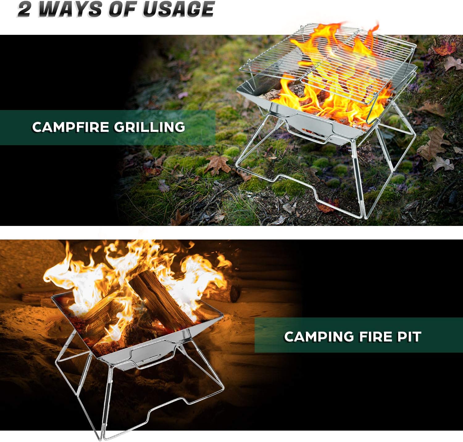 Thumbnail 5 de Odoland portable collapsible BBQ fire pit grill (304 stainless steel) for camping, picnic and garden