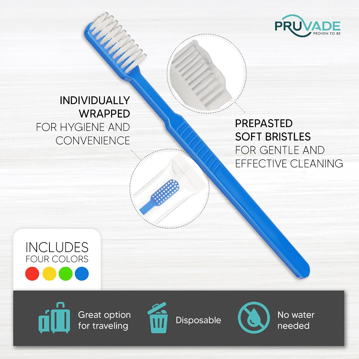 Detalle 1 de Pruvade Disposable Toothbrushes 144 Pack