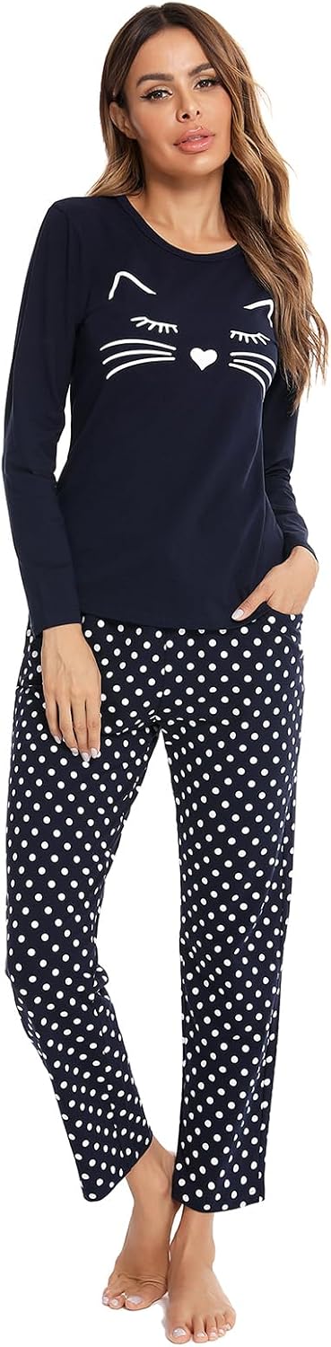 Thumbnail 5 de SPKPKEY women’s cotton long-sleeve pyjamas set (95% cotton, 5% spandex) – cute 2-piece loungewear