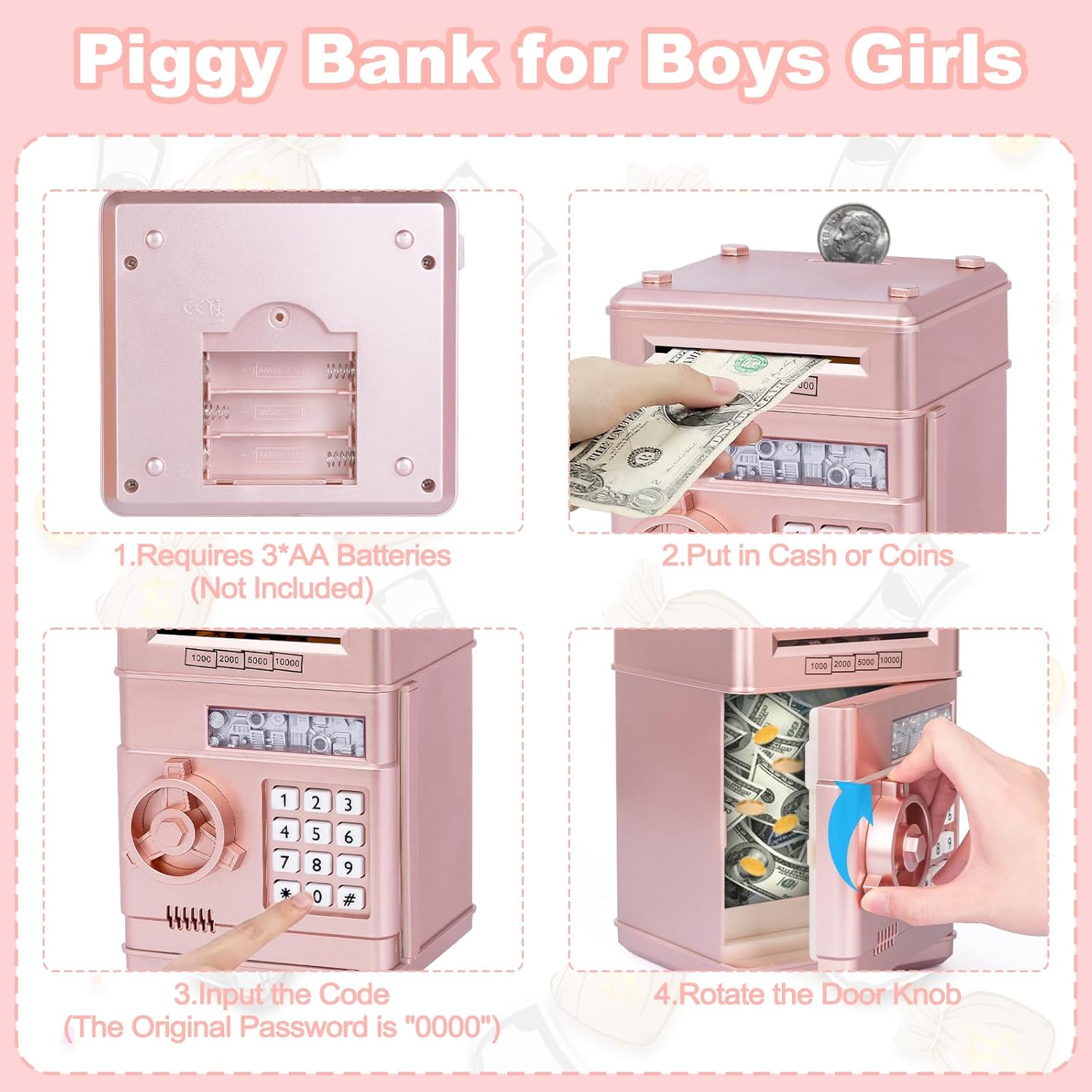 Detalle 2 de Refasy Piggy Bank ATM Electronic Coin Can 600 Coins