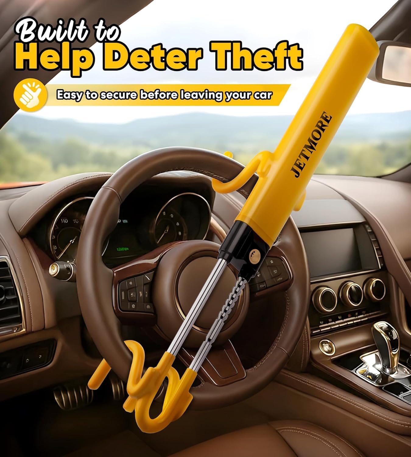 Detalle de JETMORE Steering Wheel Lock: Adjustable, Heavy-Duty Anti-Theft Device for Cars, Trucks, and SUVs