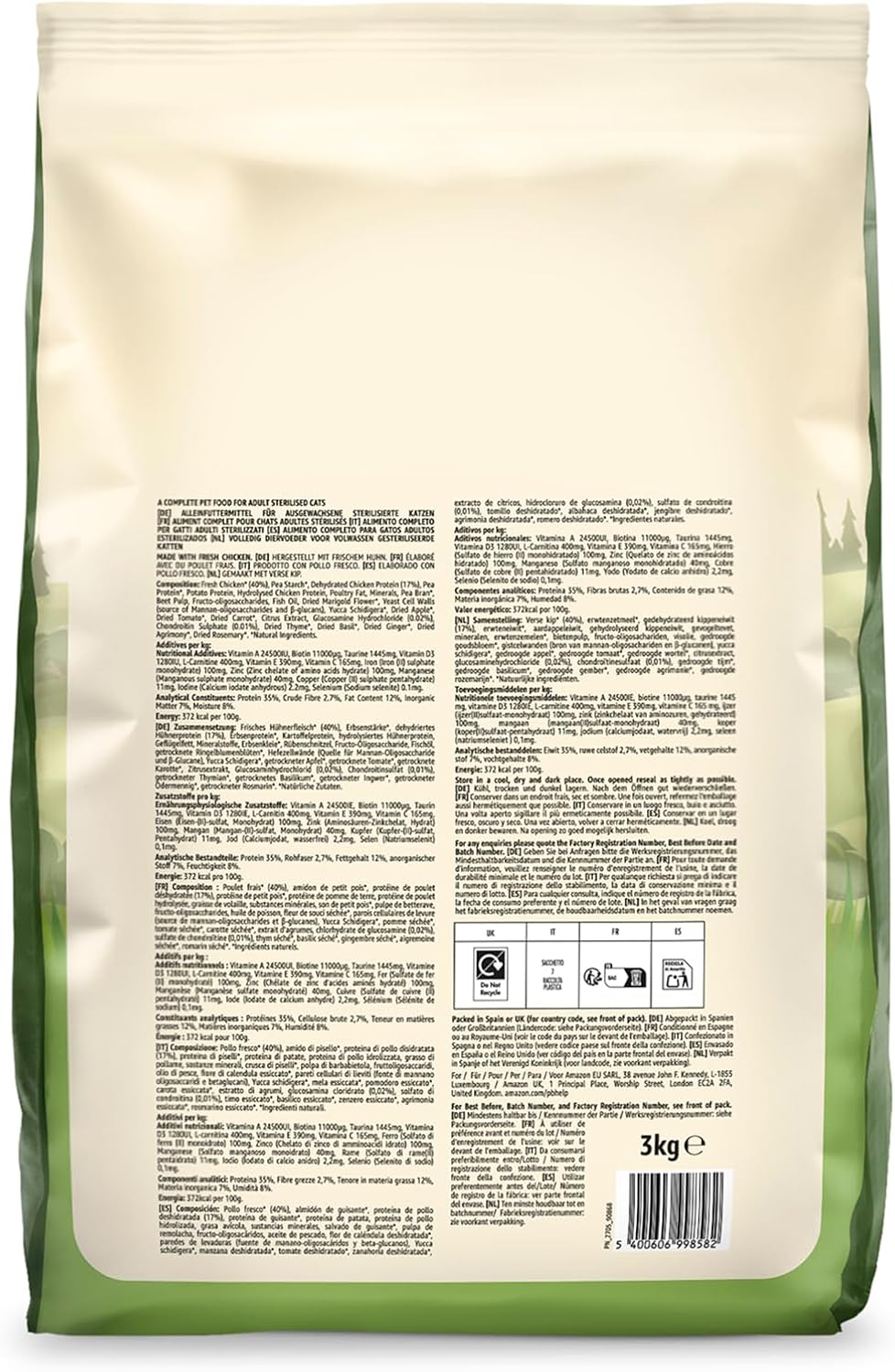 Detalle de By Amazon Grainfree Recipe Dry Cat Food (Sterilised/Light) con Pollo Fresco - 3kg