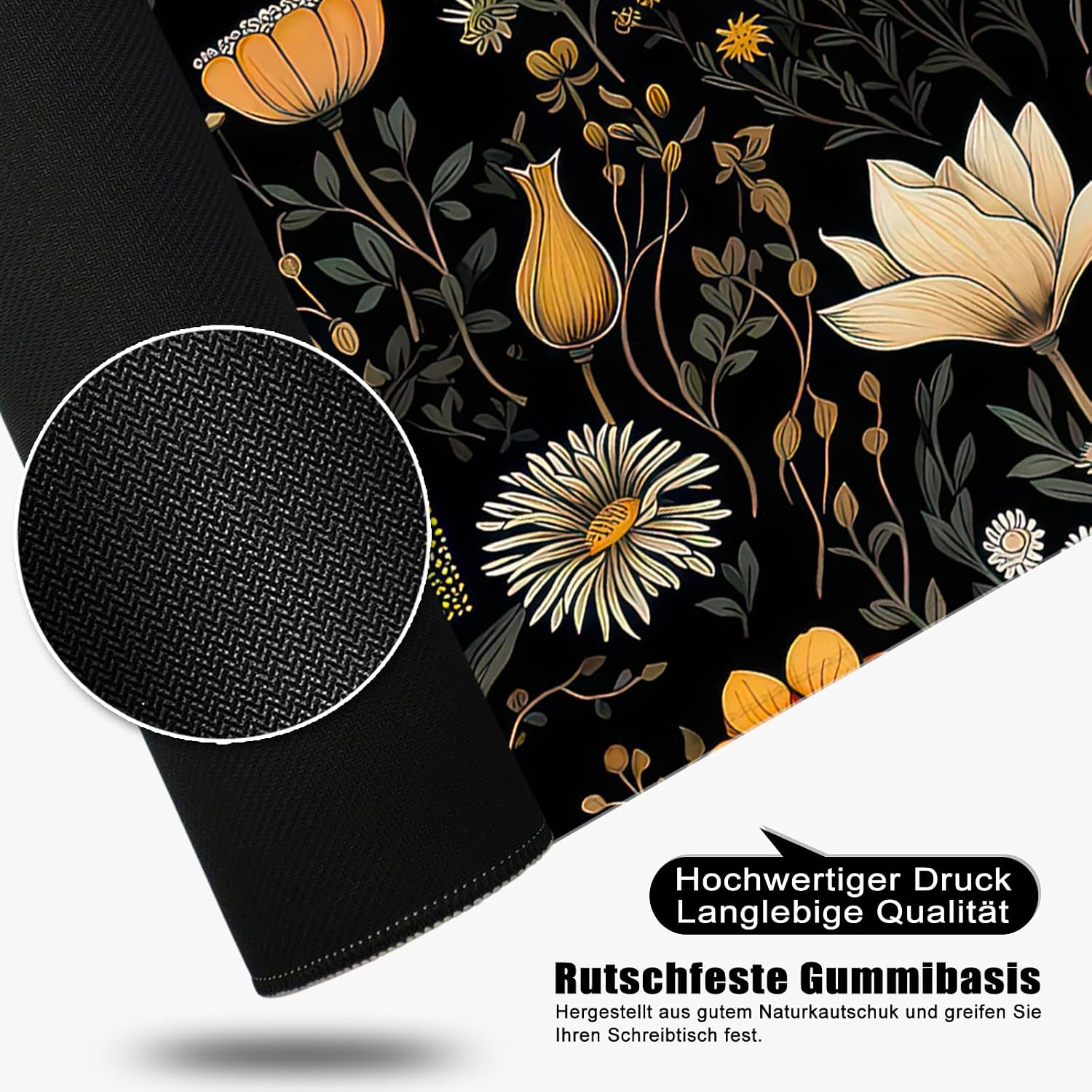 Detalle de Schreibtischunterlage XL Mauspad „Blume & Gras“ 80x30 cm – Gaming Mousepad für PC & Büro