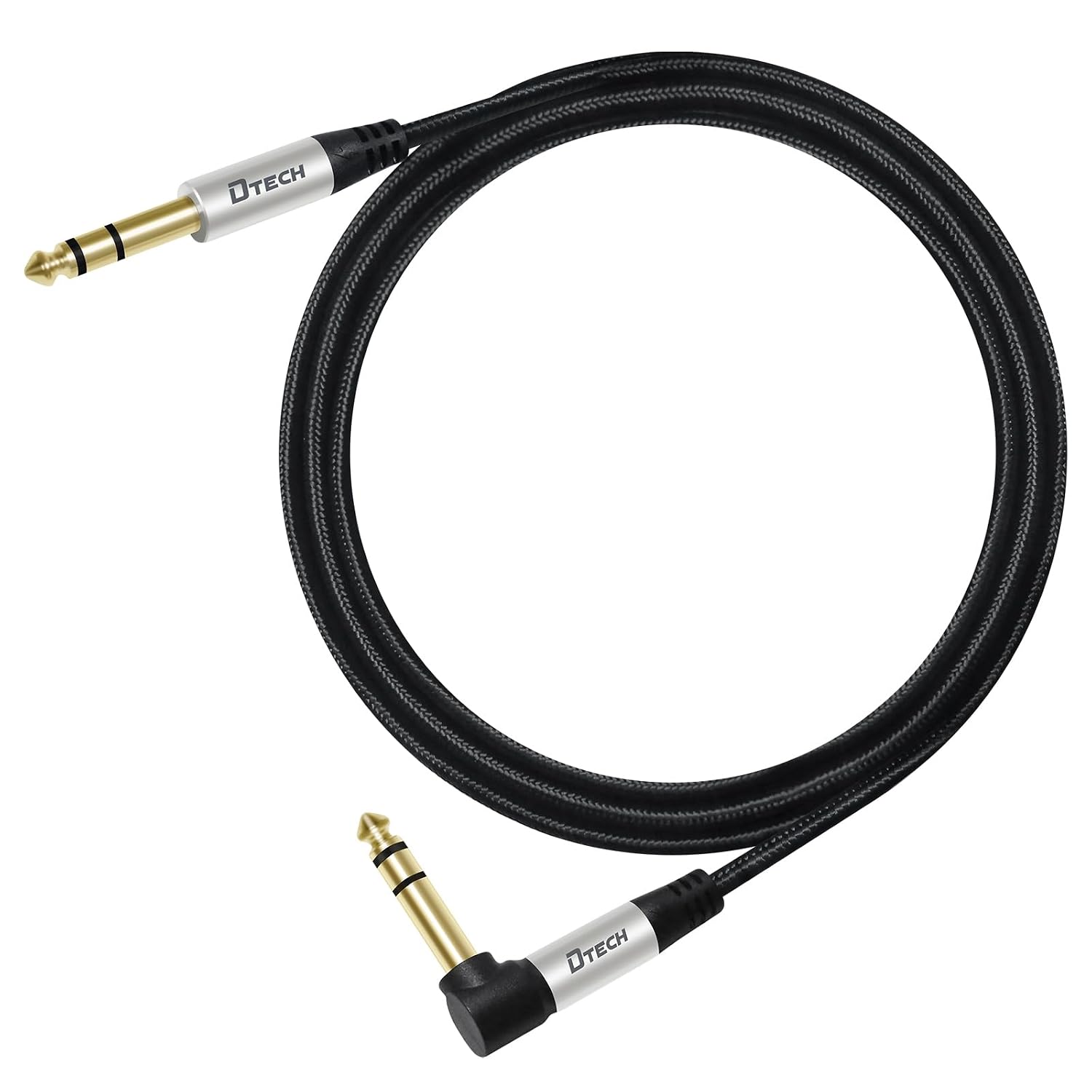 Detalle 2 de DTECH KJ-2964-1.5M 1/4" TRS Instrument Cable, Right-Angle to Straight, Braided