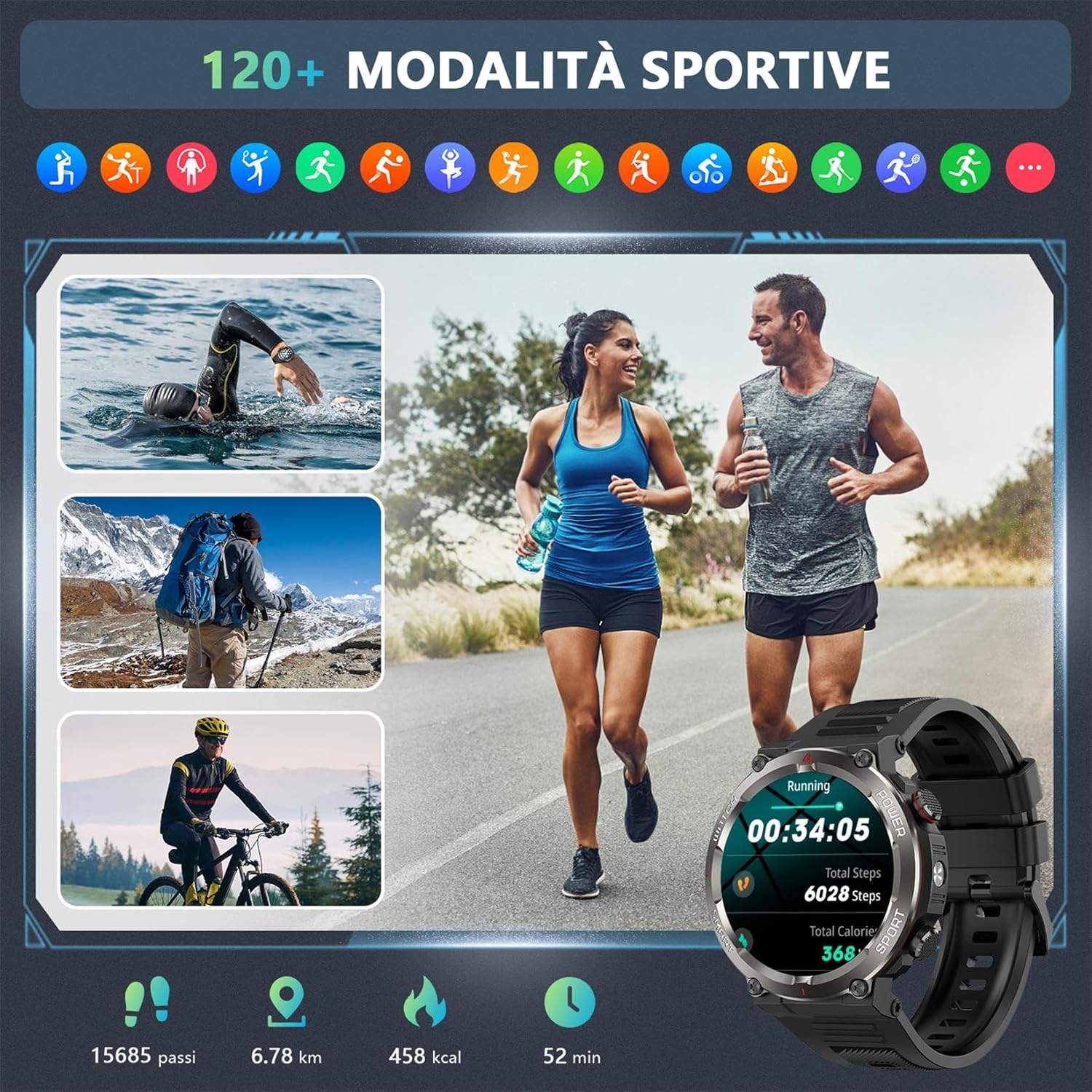 Thumbnail 6 de Baolubao Smartwatch Uomo 1,45" con chiamate Bluetooth, monitoraggio salute e torcia/ brújula