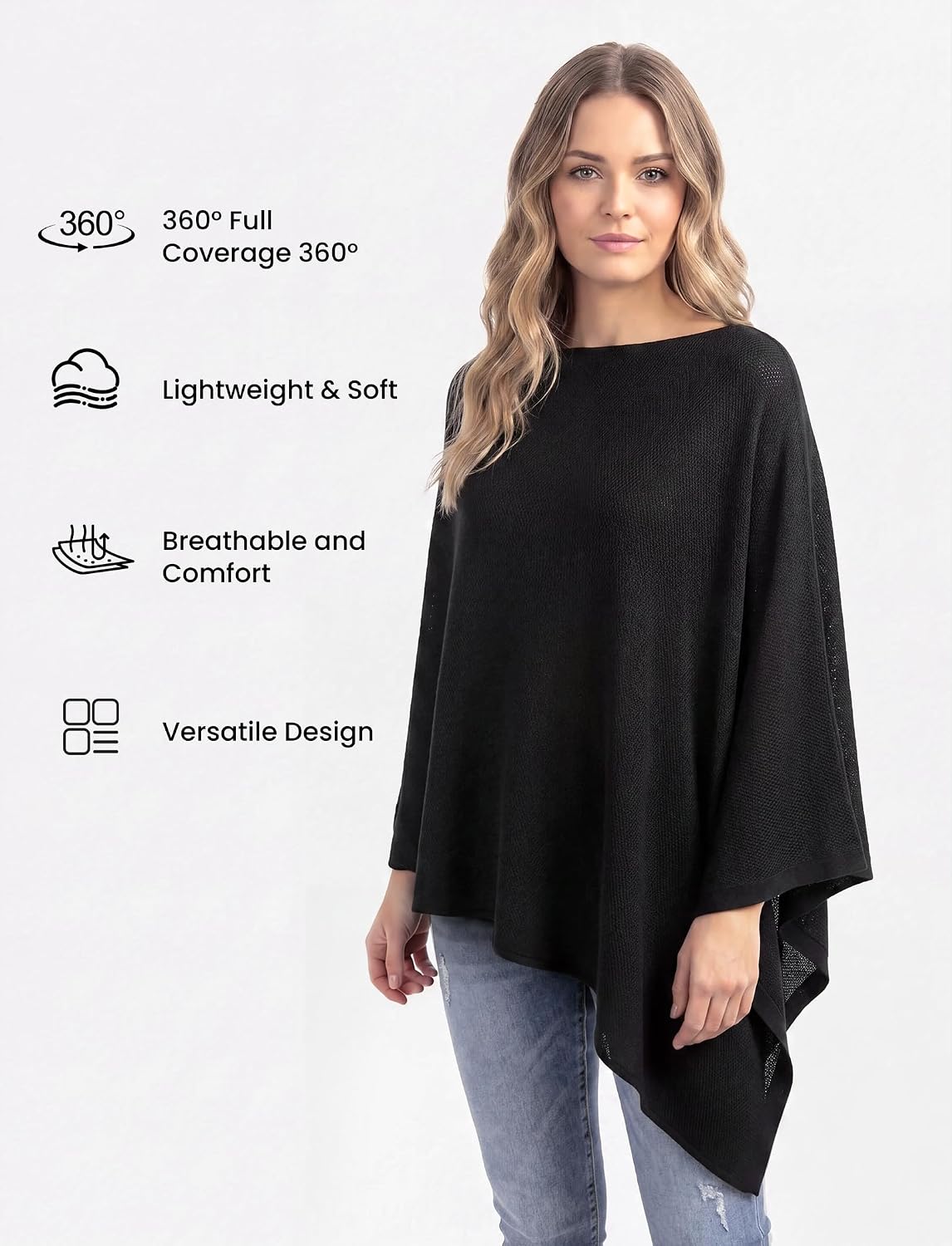 Detalle de PATPAT Mesh Nursing Cover, Breathable Knit Poncho, Black, 360° Coverage
