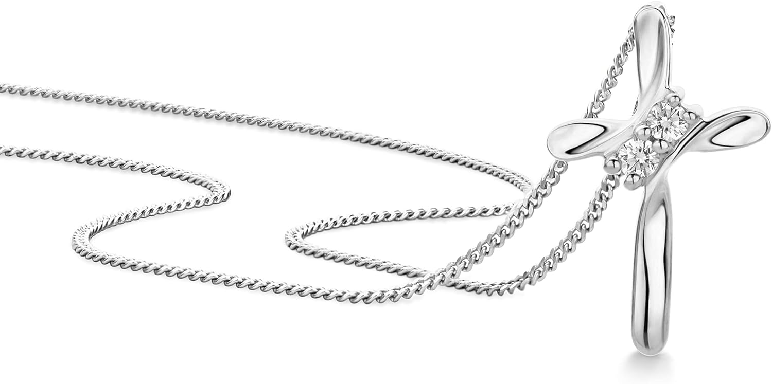 Thumbnail 1 de Orovi Bijoux Femme Collier Croix en Or Blanc avec Diamants 0,05 Ct – 9 Kt / 375, chaîne 45 cm