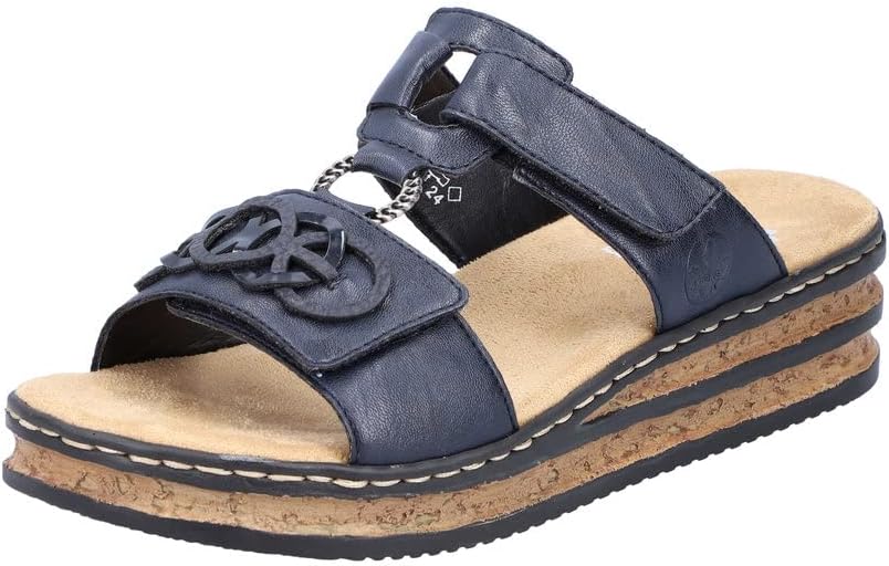 Detalle de Rieker Damen Pantoletten Pazifik Marine – bequemer Look mit robuster Flexibilität