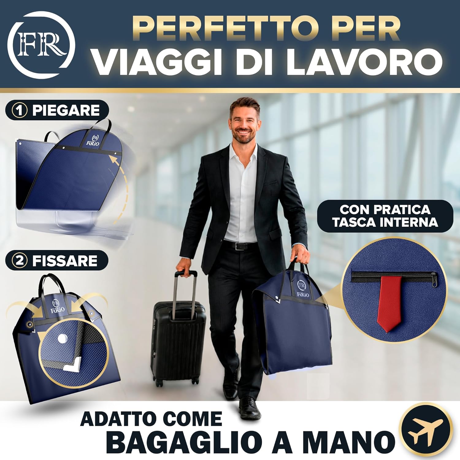 Thumbnail 3 de FiRiO 2 x Borsa Porta Abiti da Viaggio Pieghevole: protezione alta qualità per abiti e camicie, 120x60 cm
