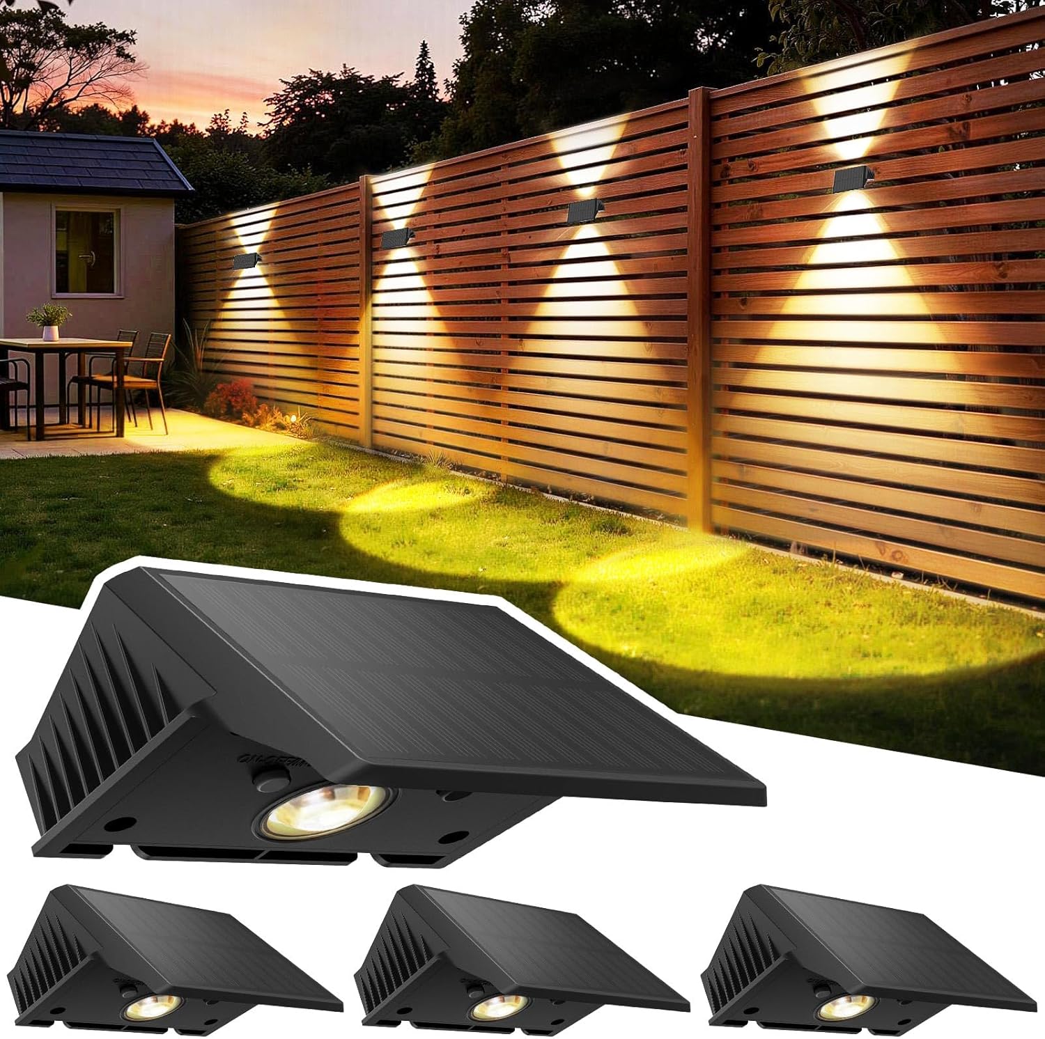 Detalle de Delaiglow Solar Fence Lights Outdoor (4 Pack) – Warm White up & down wall lights, IP67