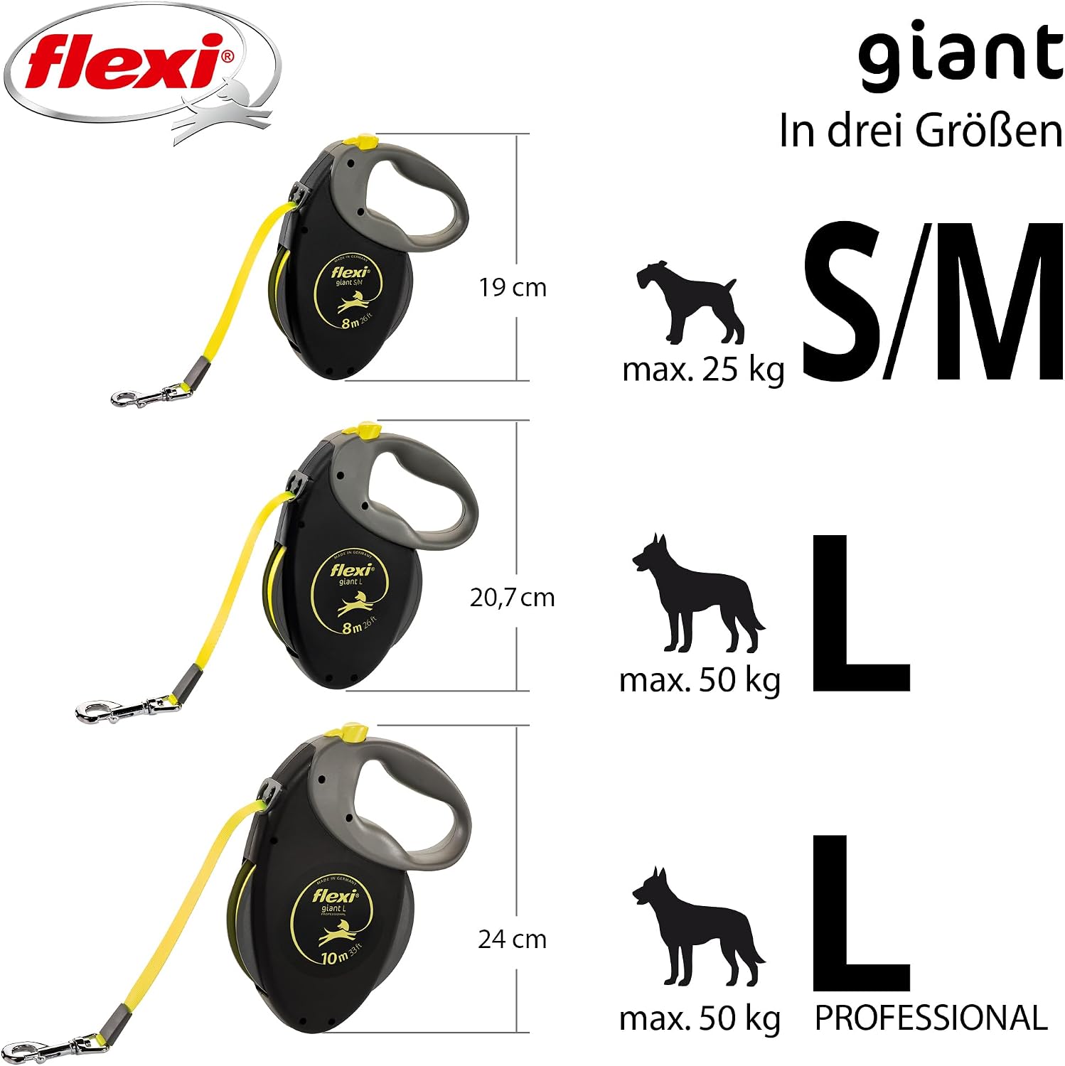 Detalle 2 de flexi Giant Professional L Hunde Roll-Leine 10 m – schwarz/neon-gelb