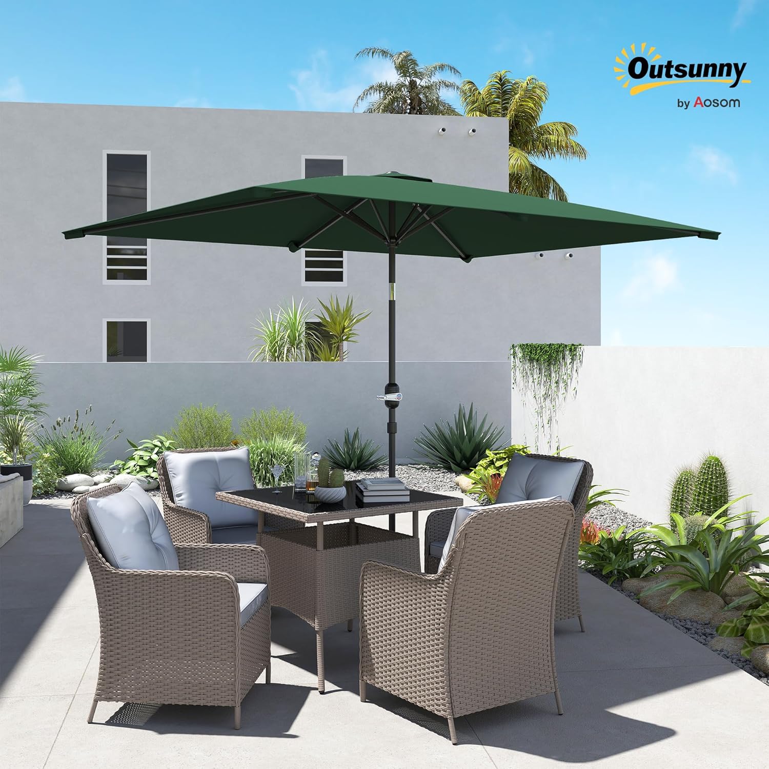 Thumbnail 1 de Outsunny Parasol de jardin rectangulaire inclinable 3 x 2 m en aluminium et polyester haute densité