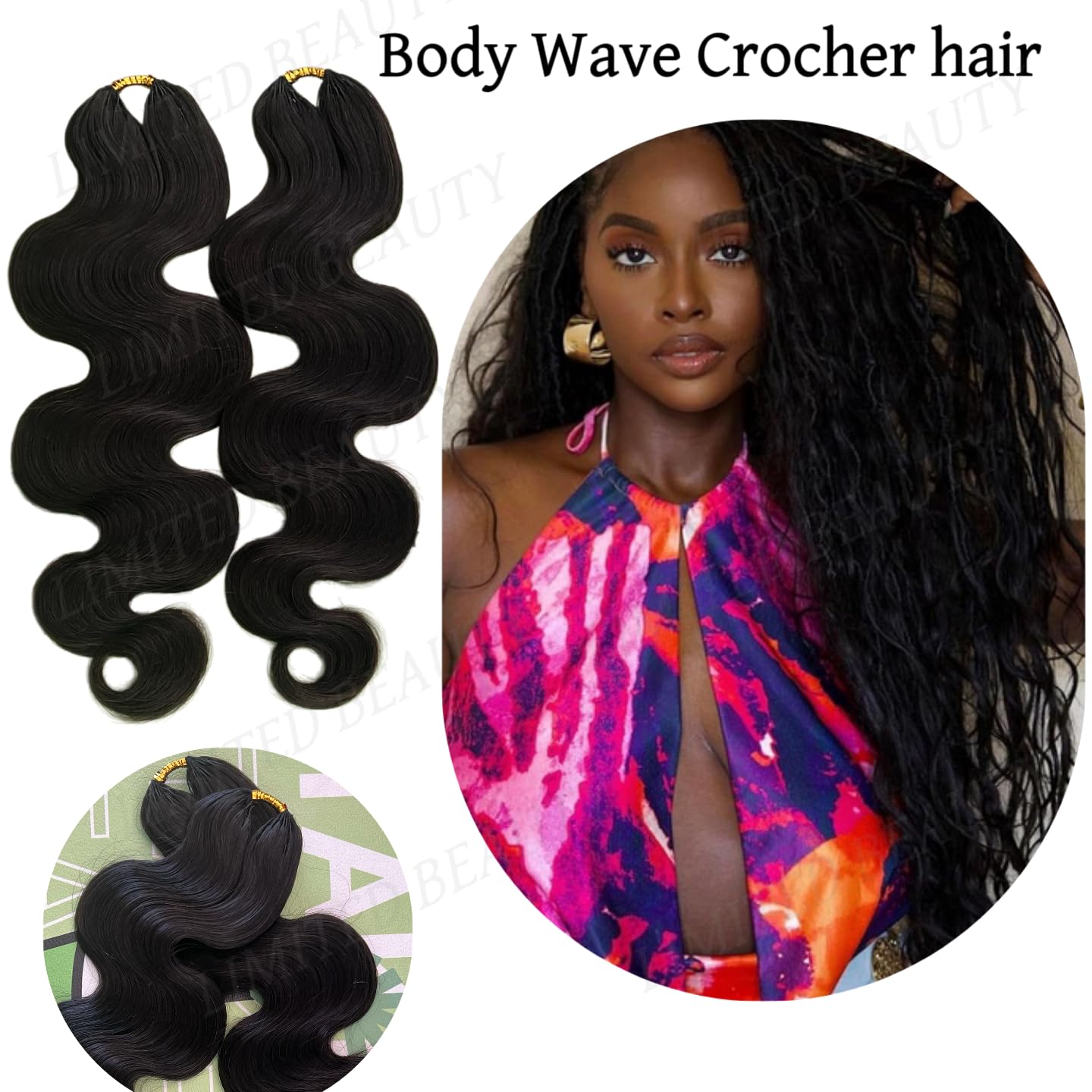 Detalle de Body Wave Feather Crochet Human Hair Extensions - 2 Pack, 16 inch, 120g