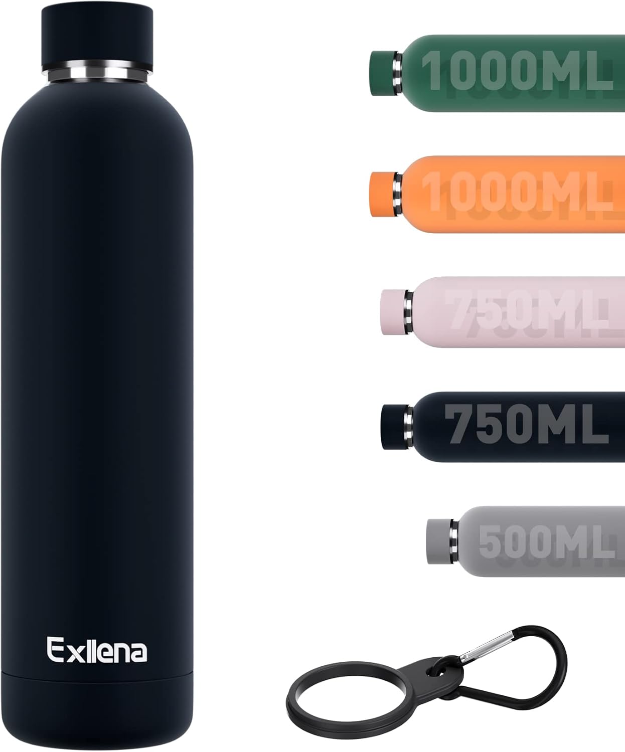 Detalle de Exllena Insulated 1L Black Water Bottle 🚰