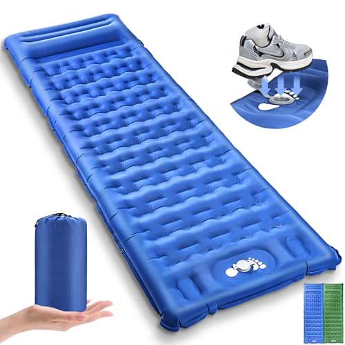 Detalle de BIAOQINBO Verbessertes Outdoor-Luftmatratze Blau – 13 cm Dicke, integriertes Kissen, Fußpumpe, 260 kg Belastbarkeit